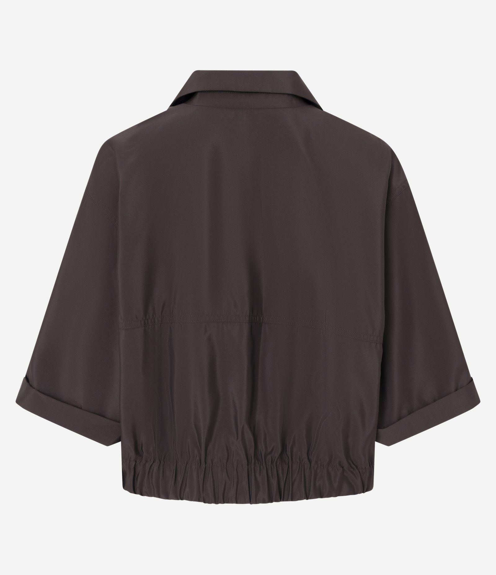 Camisa com Elástico na Barra em Tecido Tecnológico Marrom 6