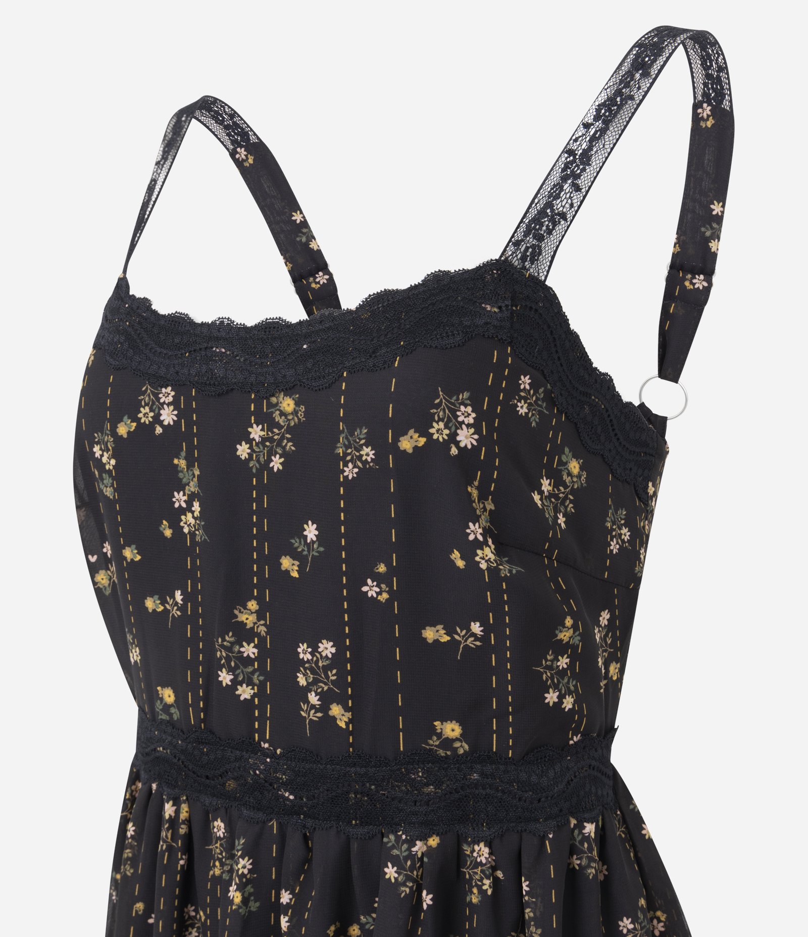 Vestido Midi Longo Estampa Étnica com Alças Finas Preto 2