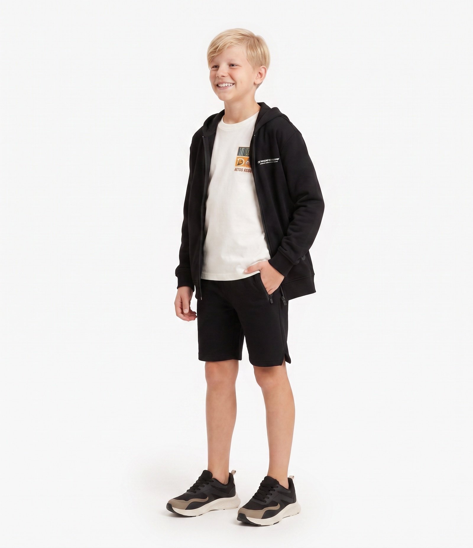 Bermuda Infantil em Moletom com Bolso com Zíper - Tam 5 a 14 Anos Preto 2