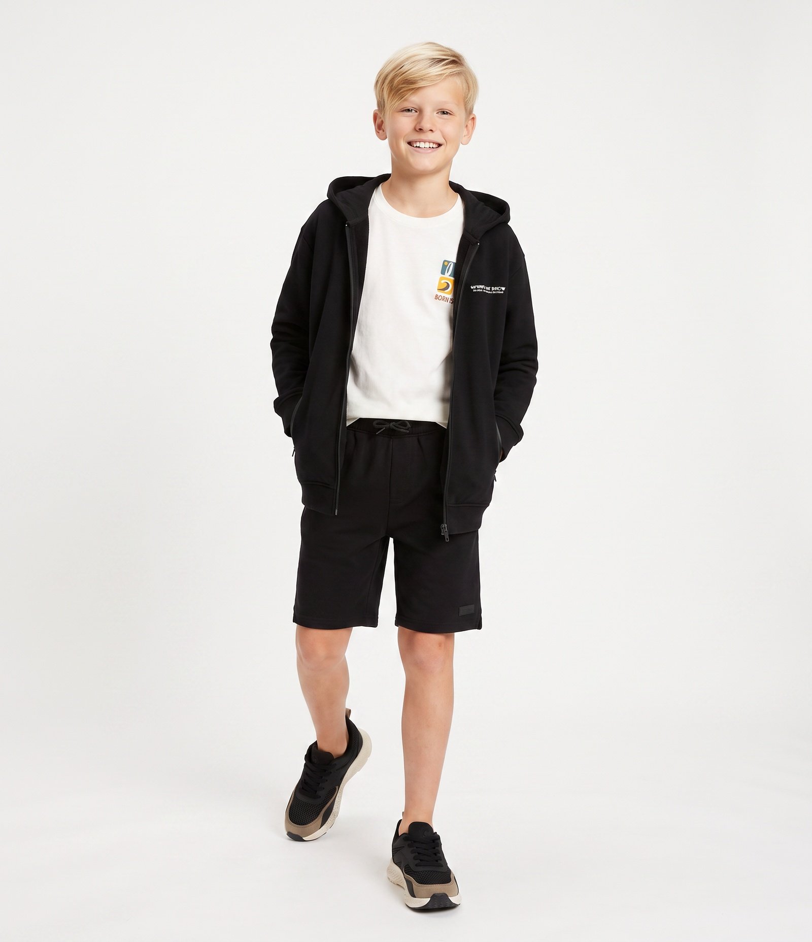 Bermuda Infantil em Moletom com Bolso com Zíper - Tam 5 a 14 Anos Preto 3