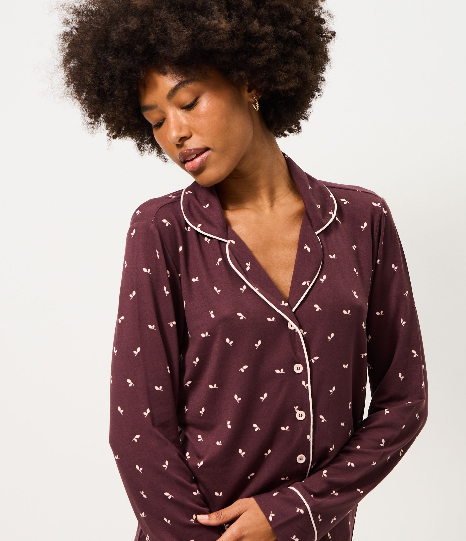 Pijama Longo Americano em Peach Touch com Estampa de Borboletas Marrom 3