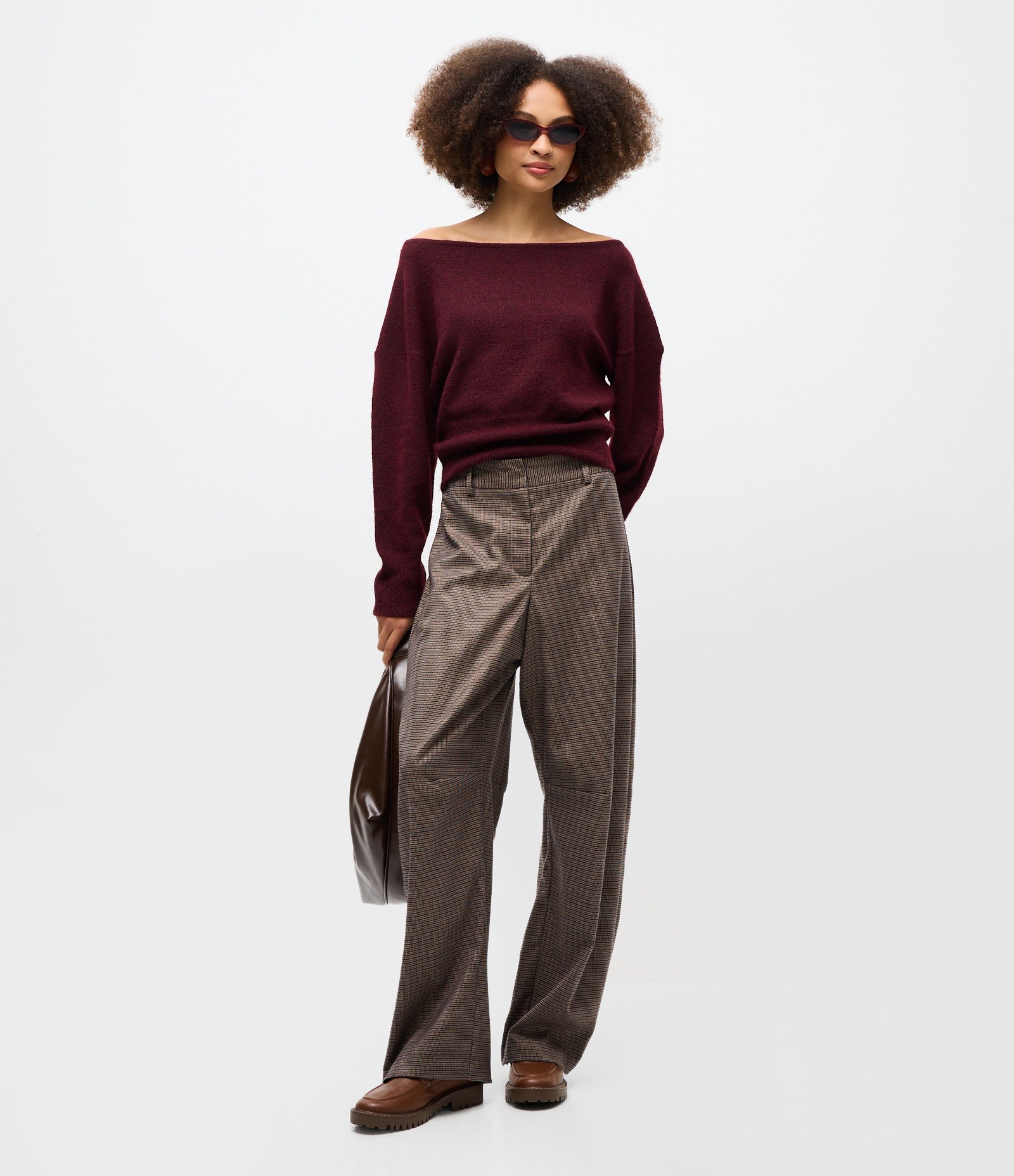 Calça Barrel Alfaiatada Xadrez Marrom 1