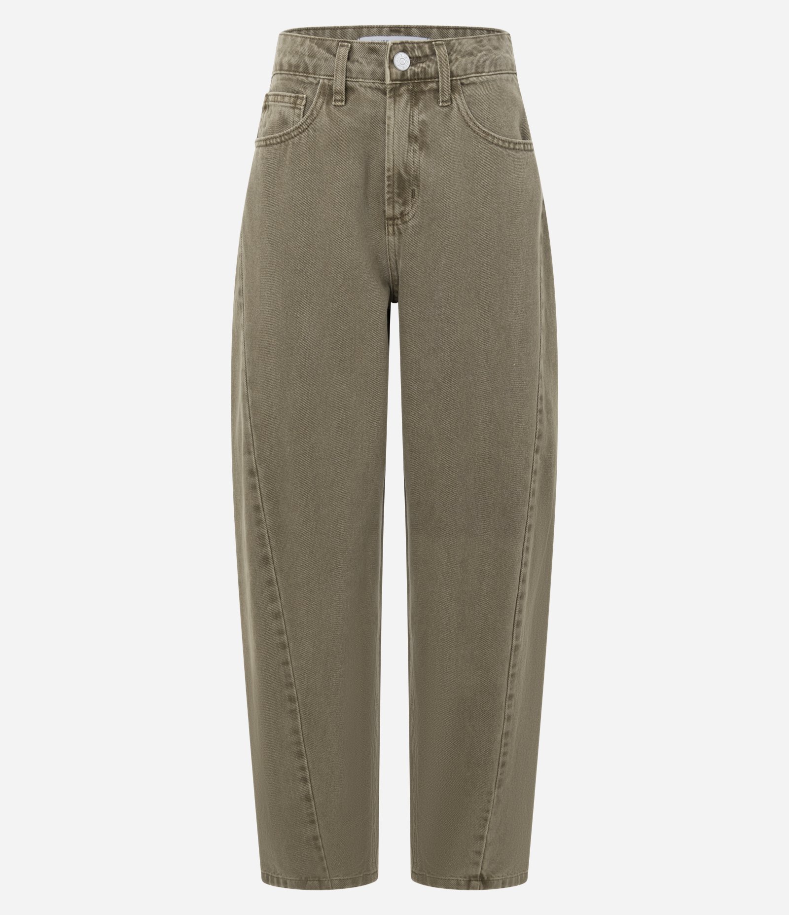 Calça Balloon em Sarja com Cintura Alta e Recorte Lateral Marrom Taupe 1