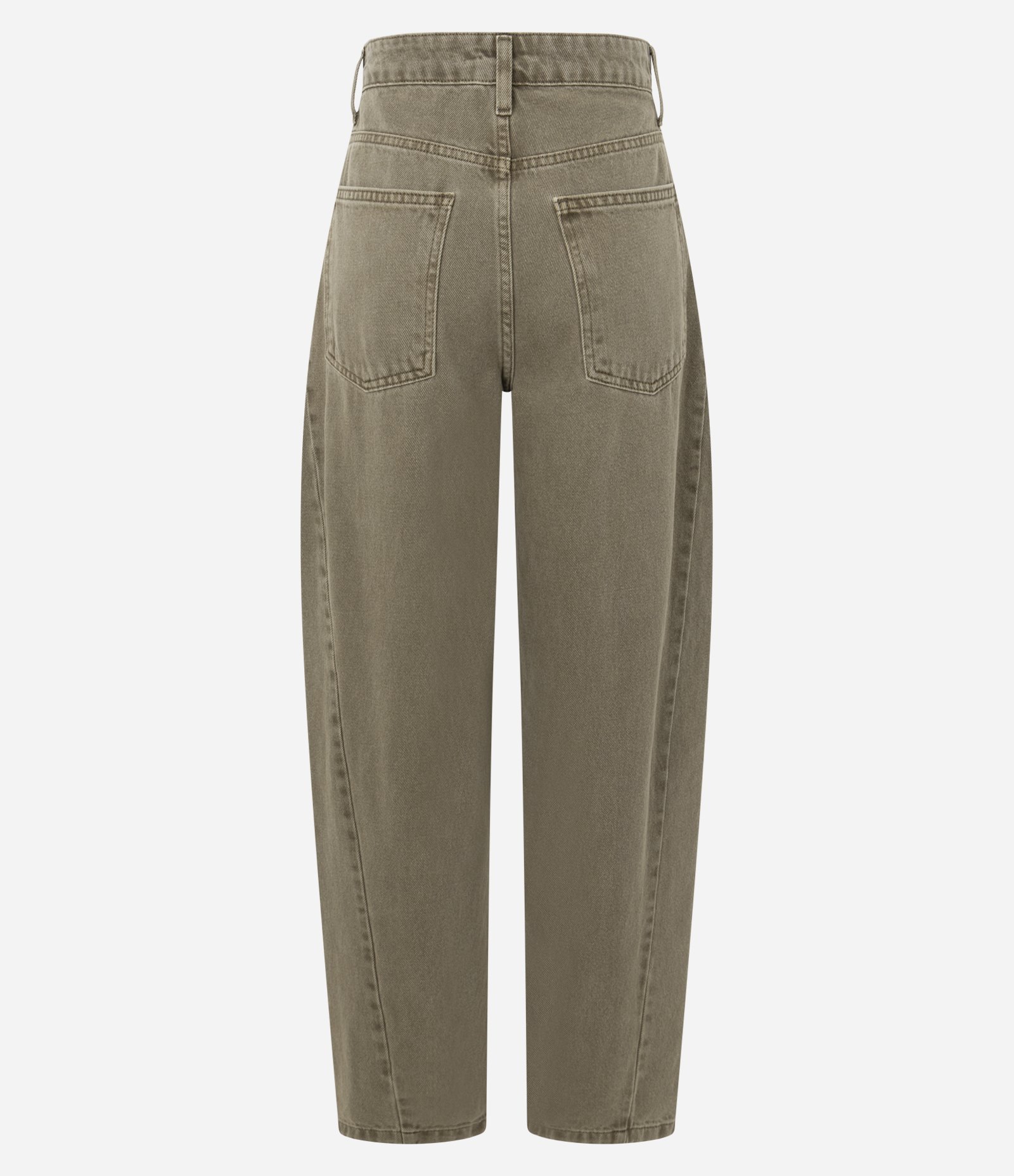 Calça Balloon em Sarja com Cintura Alta e Recorte Lateral Marrom Taupe 2