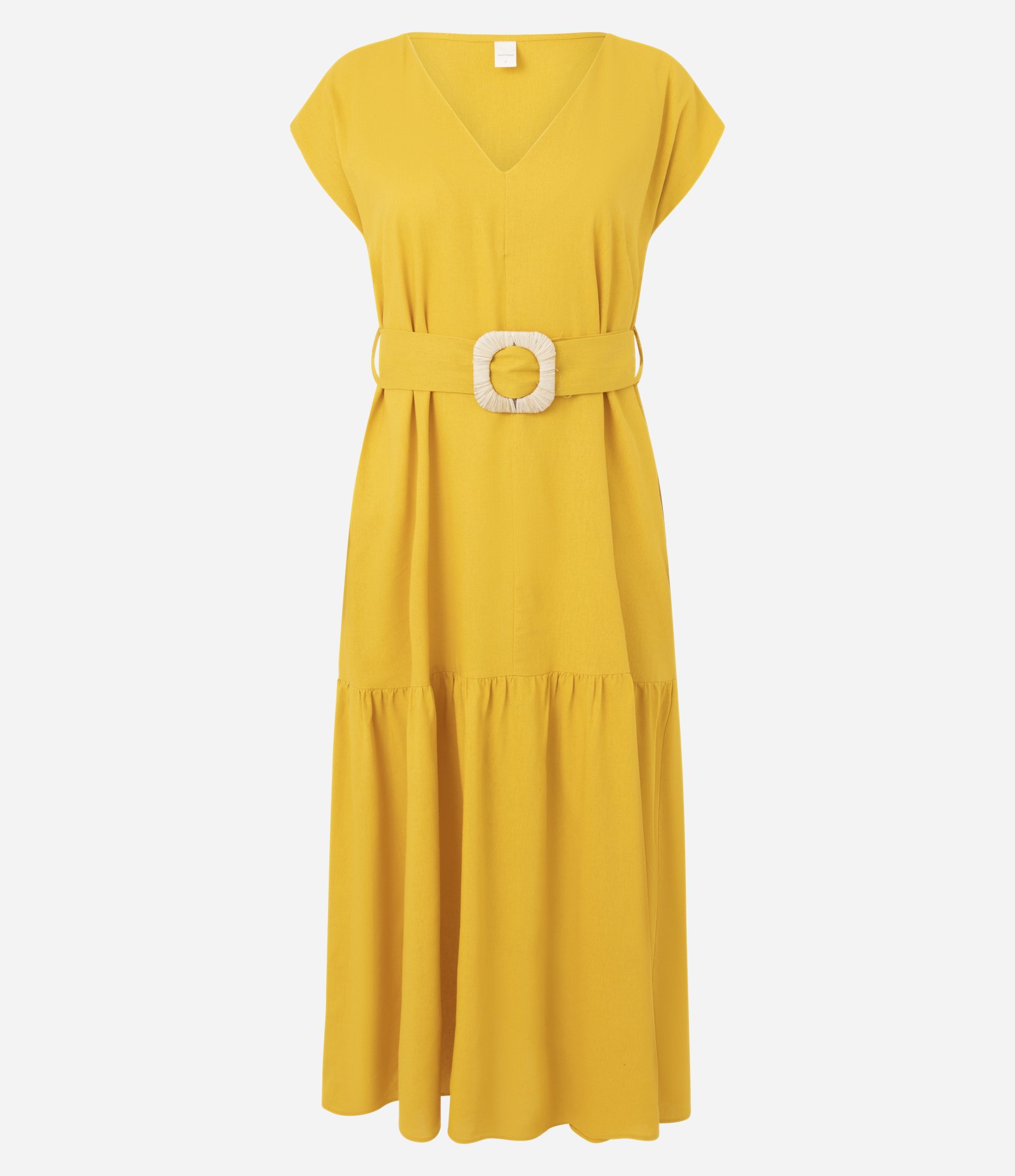 Vestido Midi em Viscolinho com Faixa na Cintura Amarelo 5