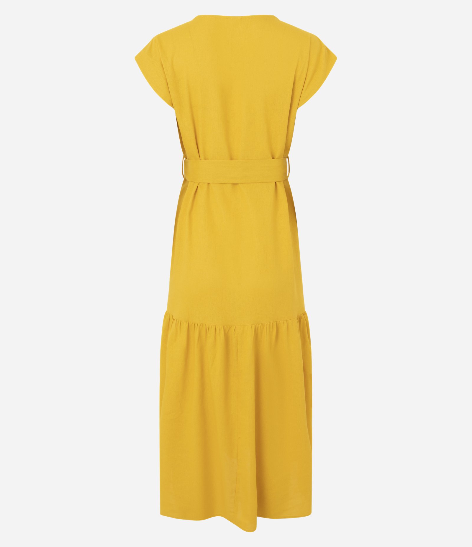 Vestido Midi em Viscolinho com Faixa na Cintura Amarelo 7