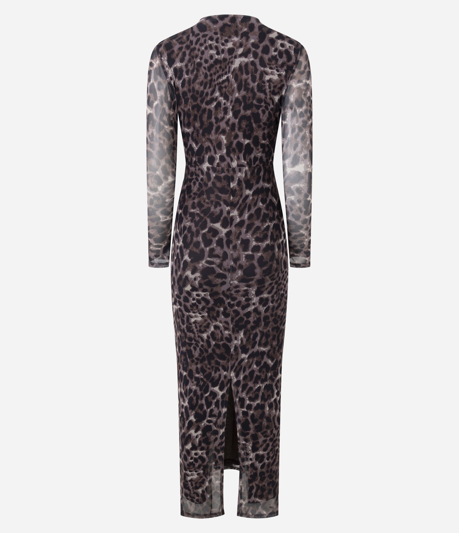 Vestido Animal Print em Tule com Manga Longa Marrom 6