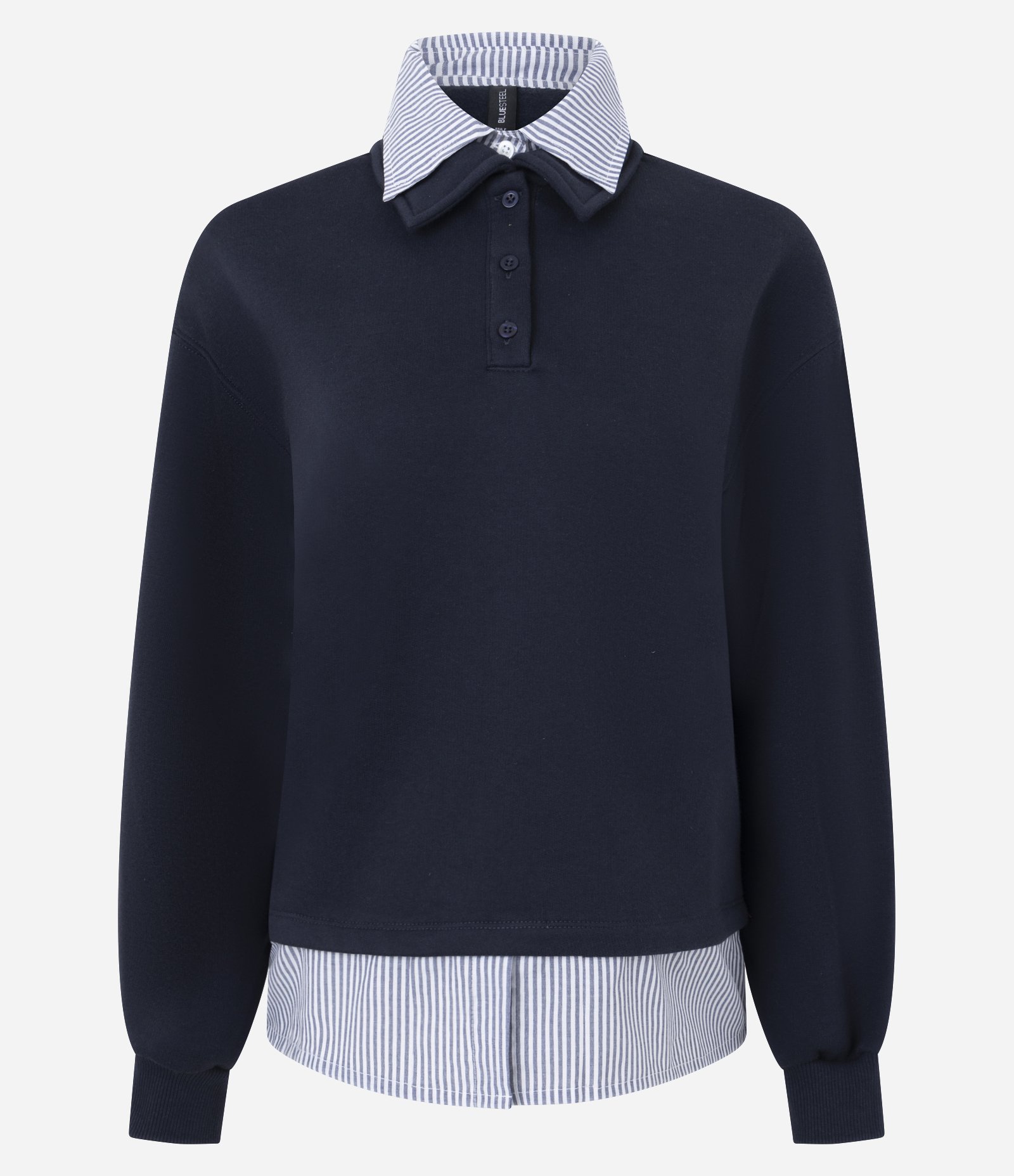 Blusão Alongado em Moletom com Gola Polo Azul 4