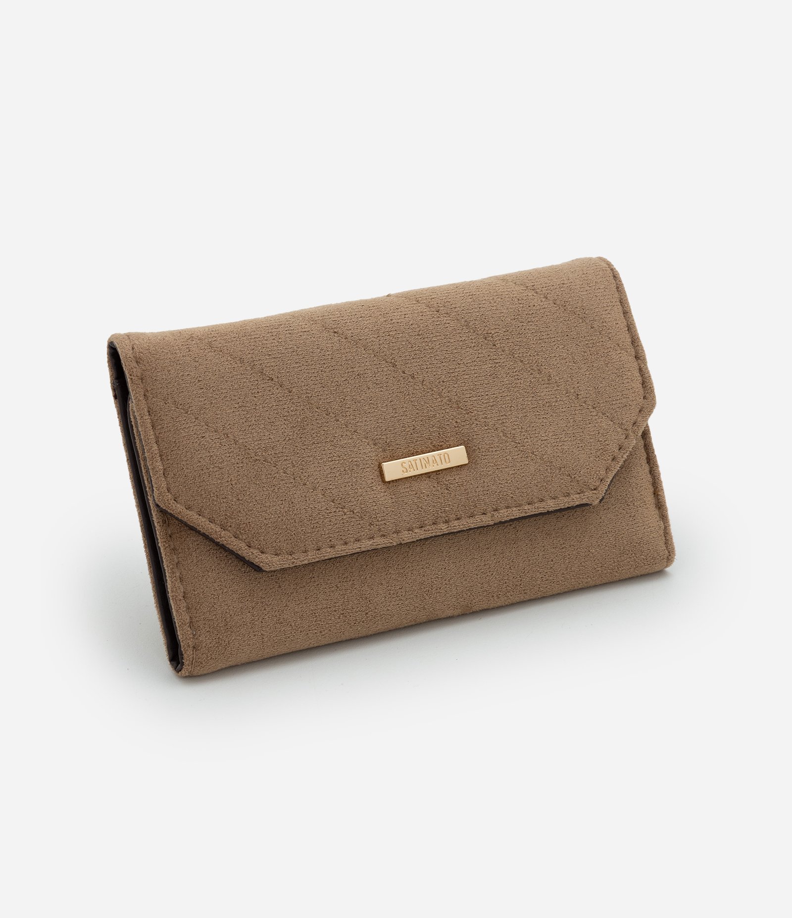 Carteira Envelope Média em Suede com Compartimentos Marrom 1