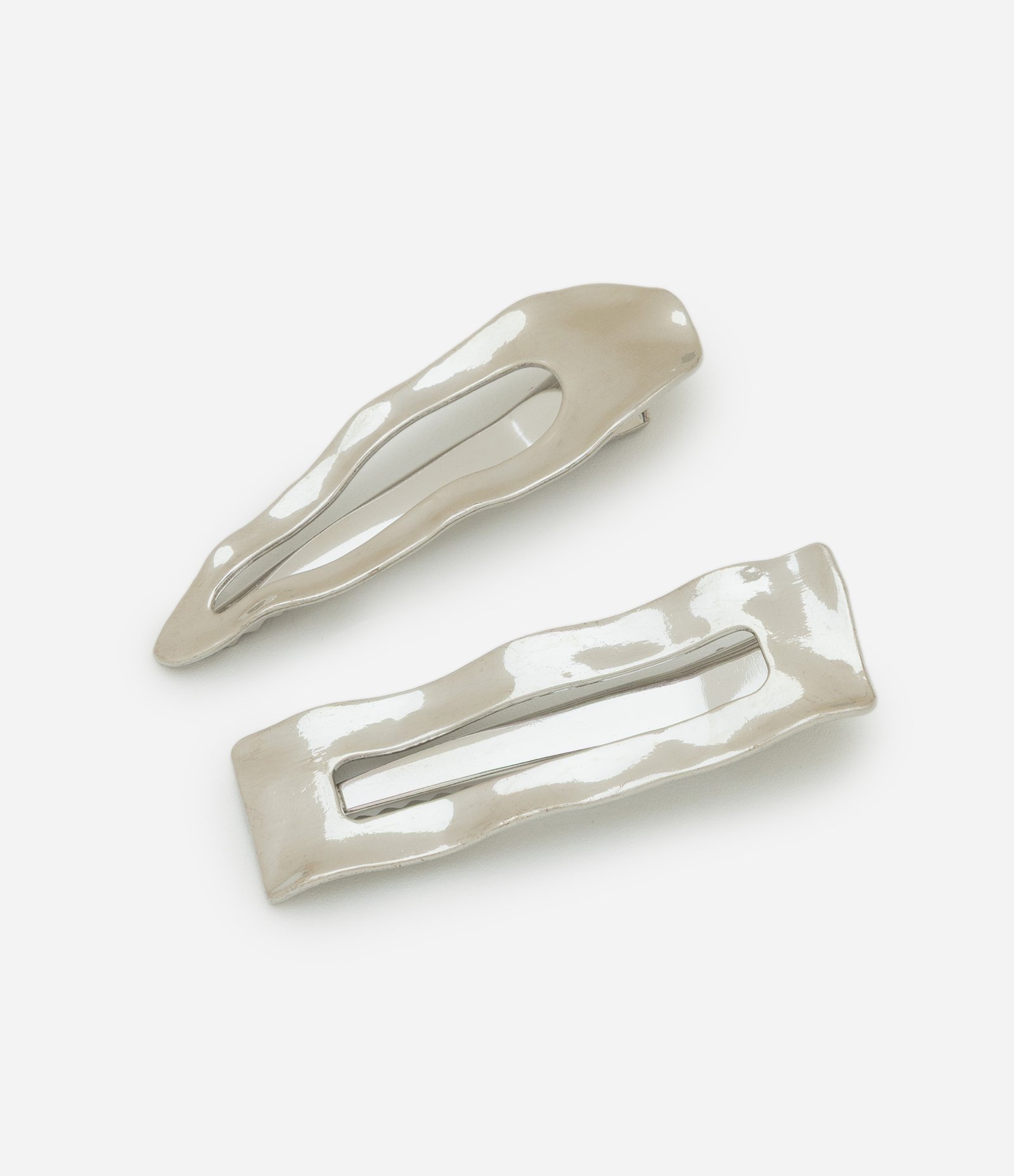 Kit 02 Presilhas de Cabelo com Formatos Orgânicos Prata 1