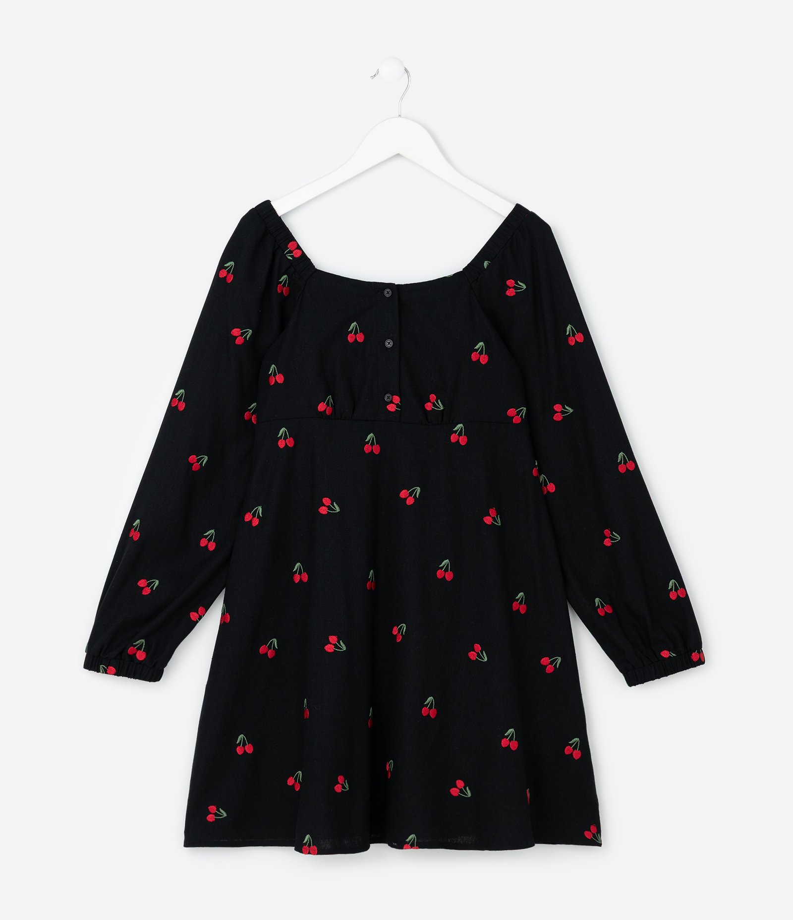 Vestido Infantil com Bordado de Cereja – Tam 5 a 14 Anos Preto 1