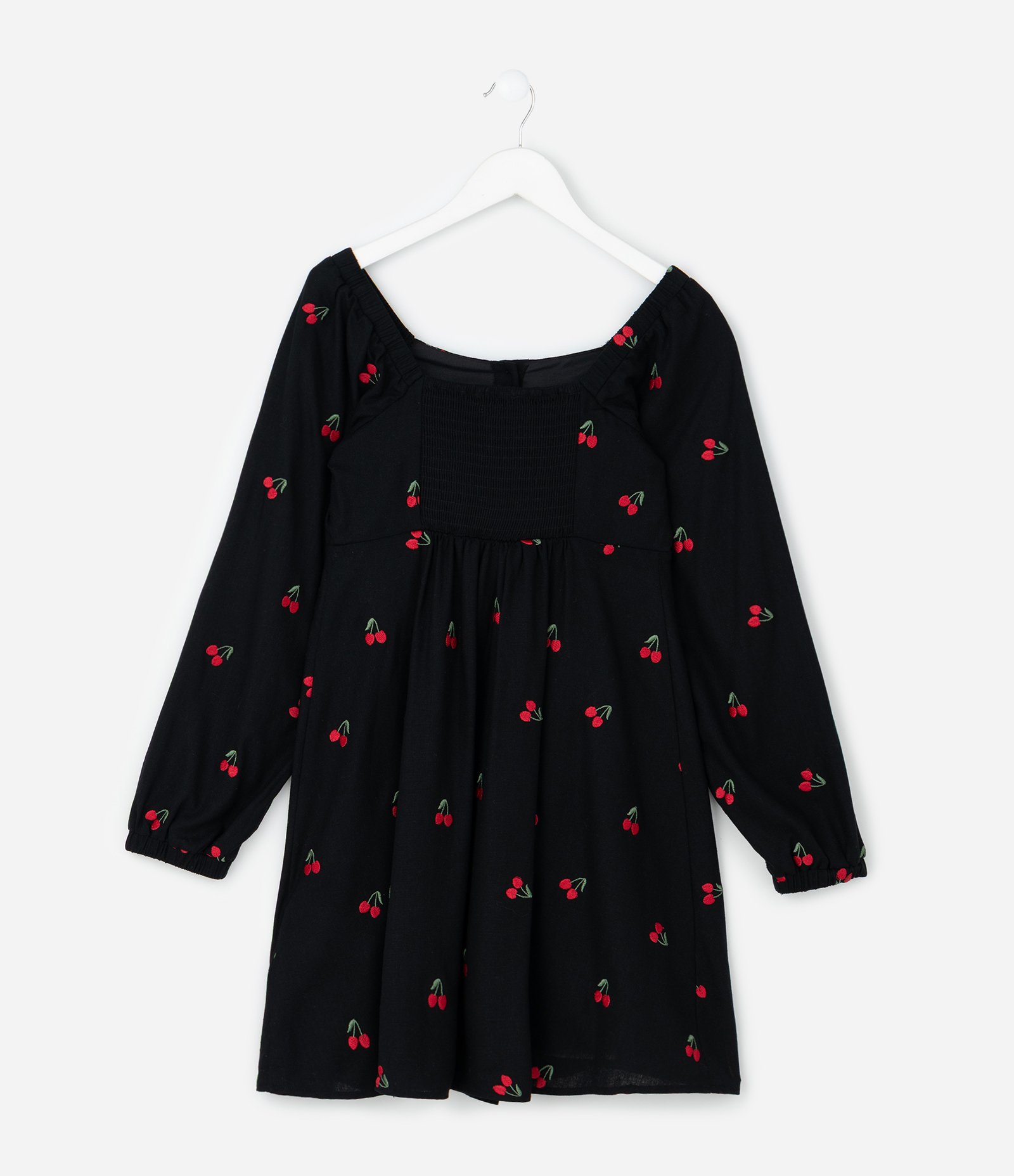 Vestido Infantil com Bordado de Cereja – Tam 5 a 14 Anos Preto 2
