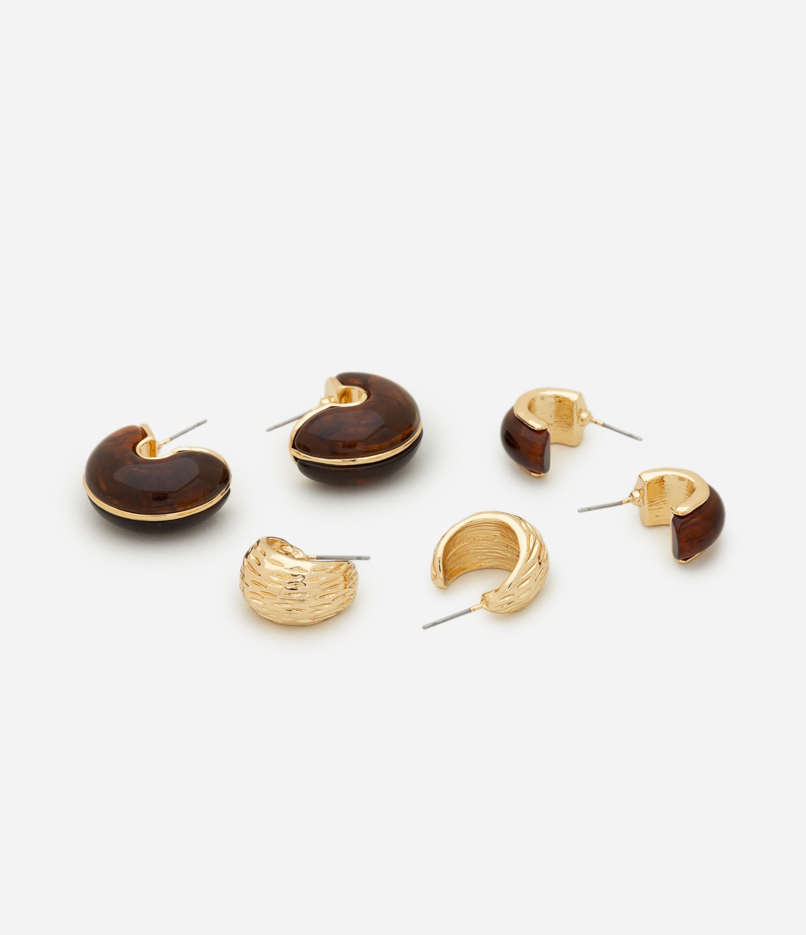 Kit 03 Argolas com Efeito Marmorizado Dourado 2