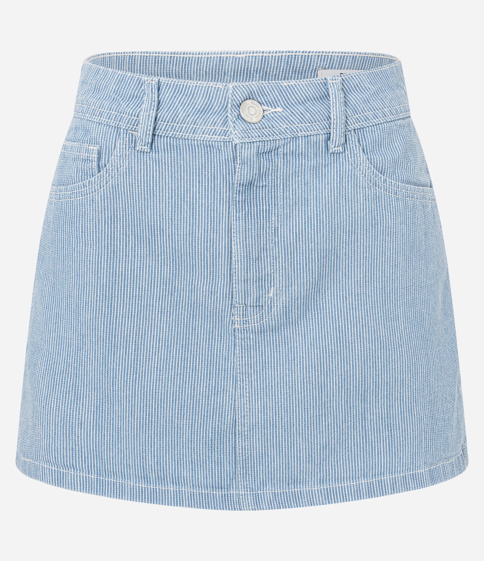 Short Saia Listrado sem Sarja com Passantes e Bolsos Azul 1