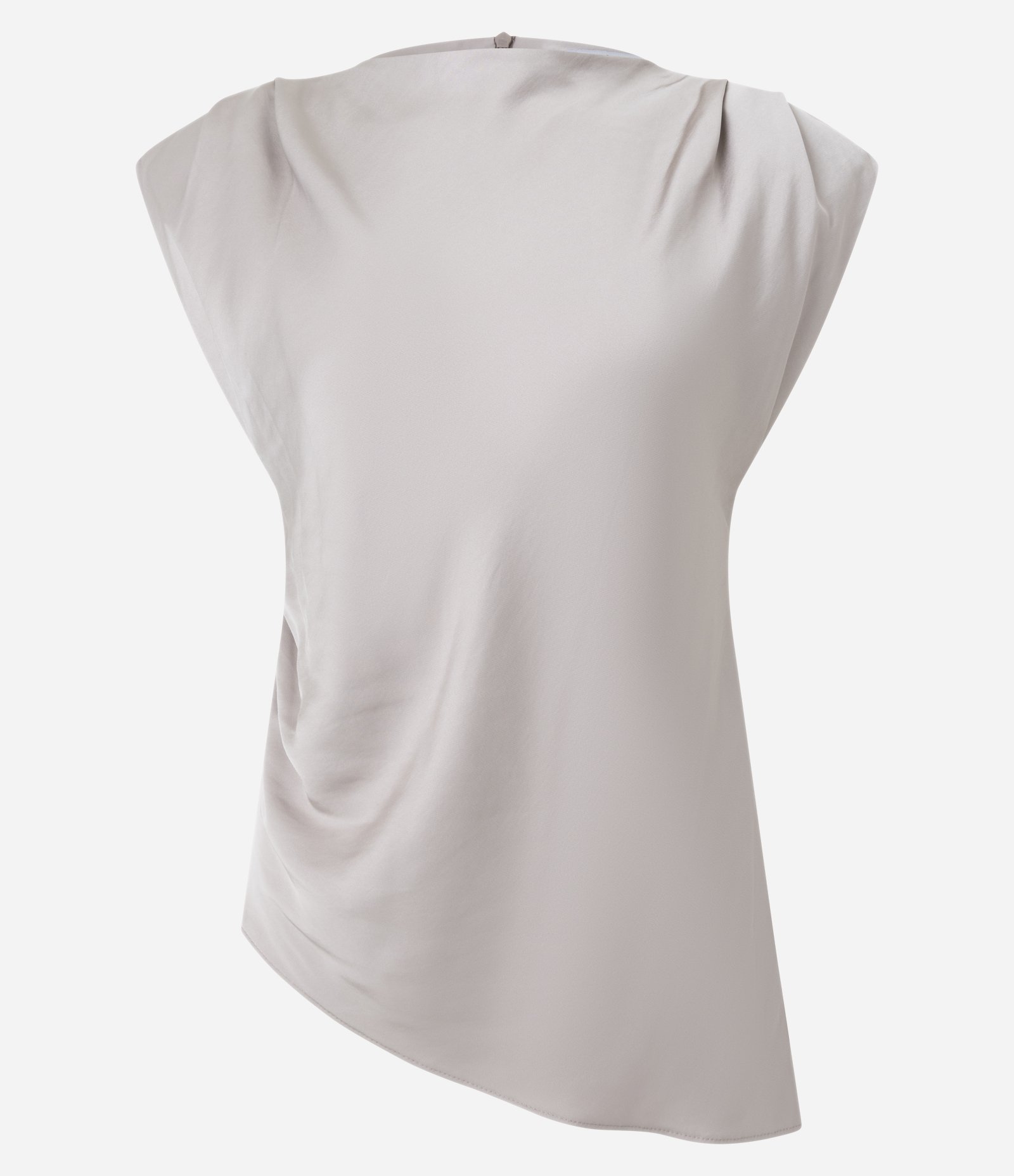Blusa Acetinada com Ombreiras e Barra Assimétrica Cinza 1
