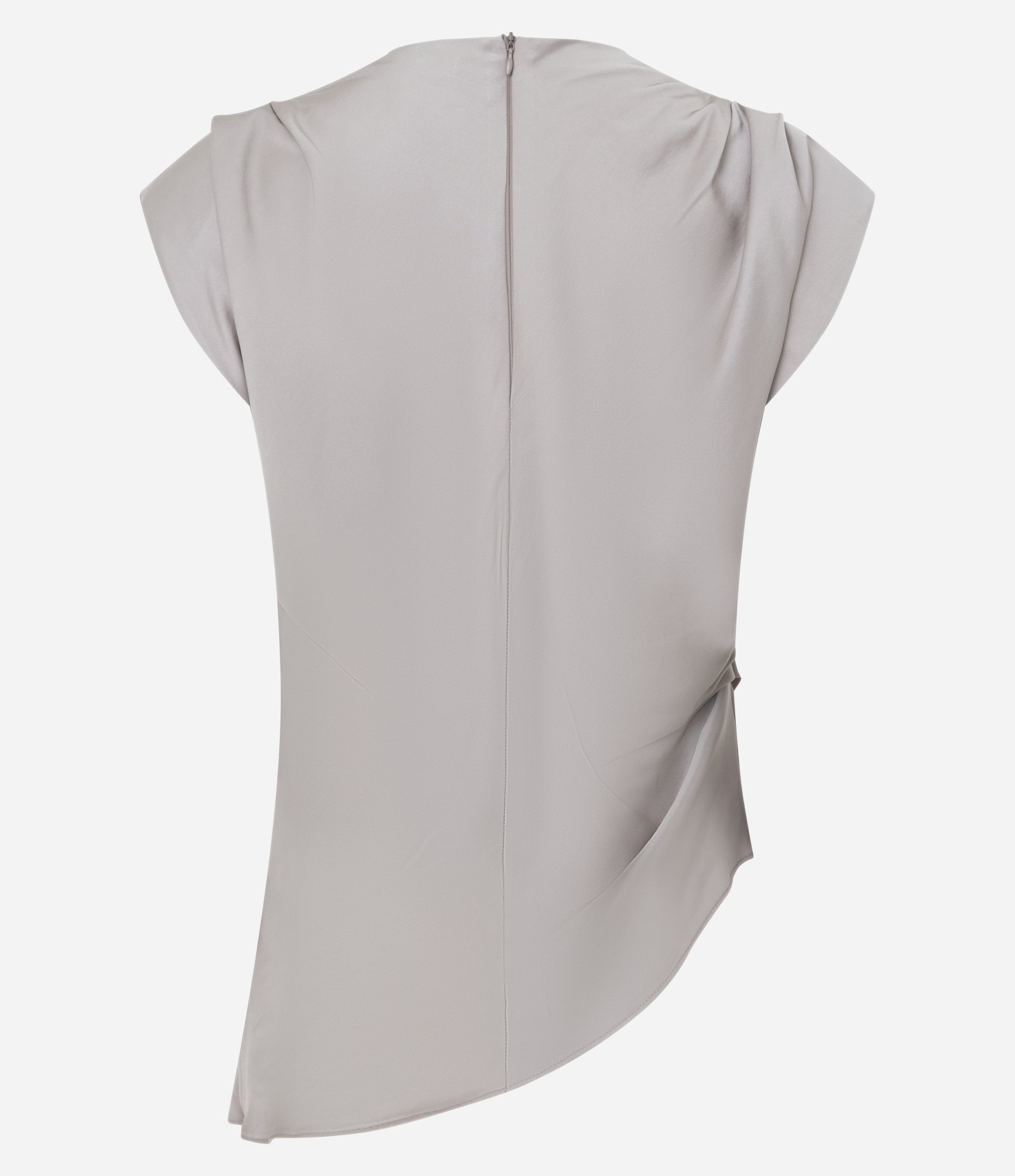 Blusa Acetinada com Ombreiras e Barra Assimétrica Cinza 2
