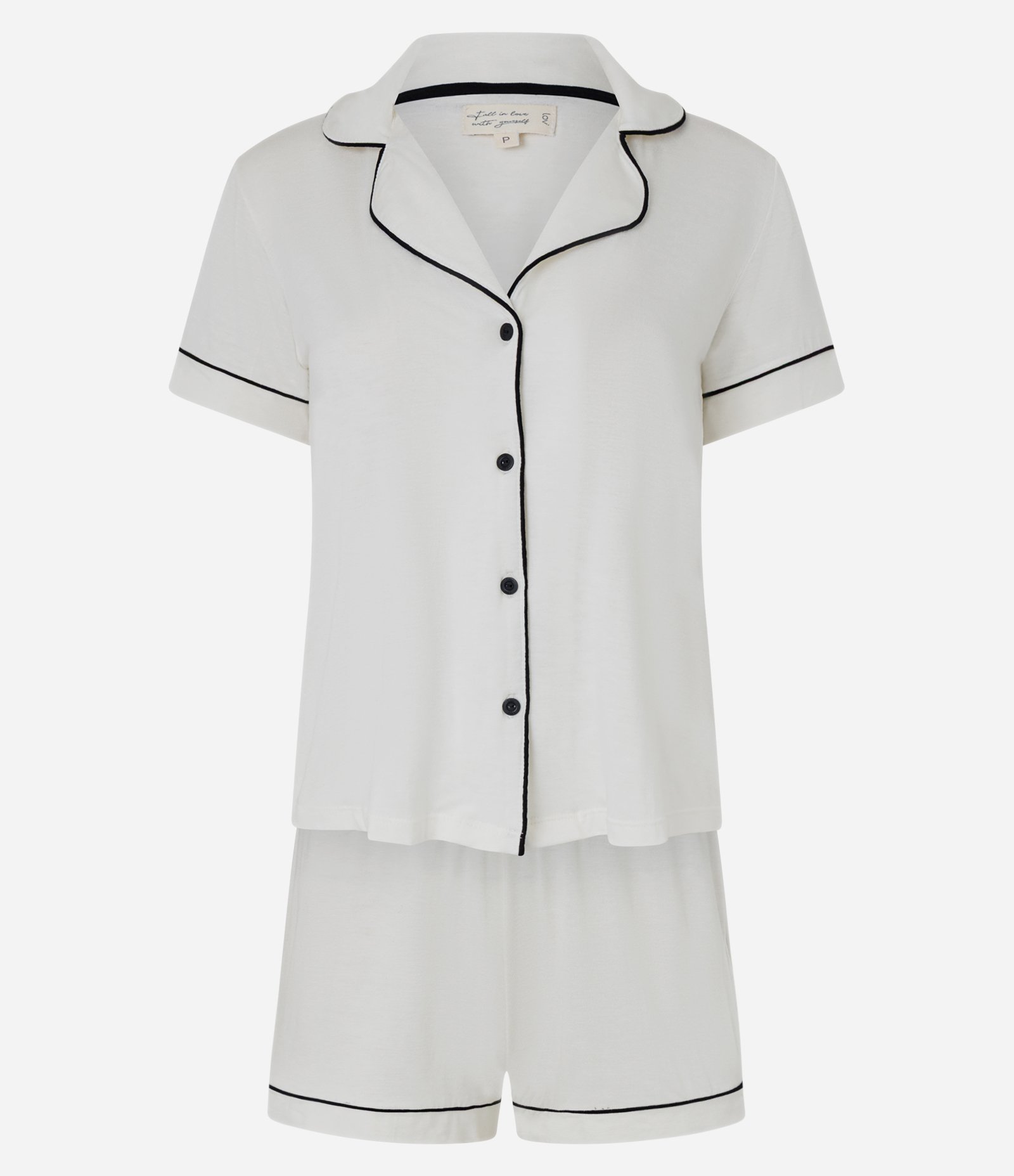 Pijama Americano em Viscolycra com Pipping Contrastante Branco 1