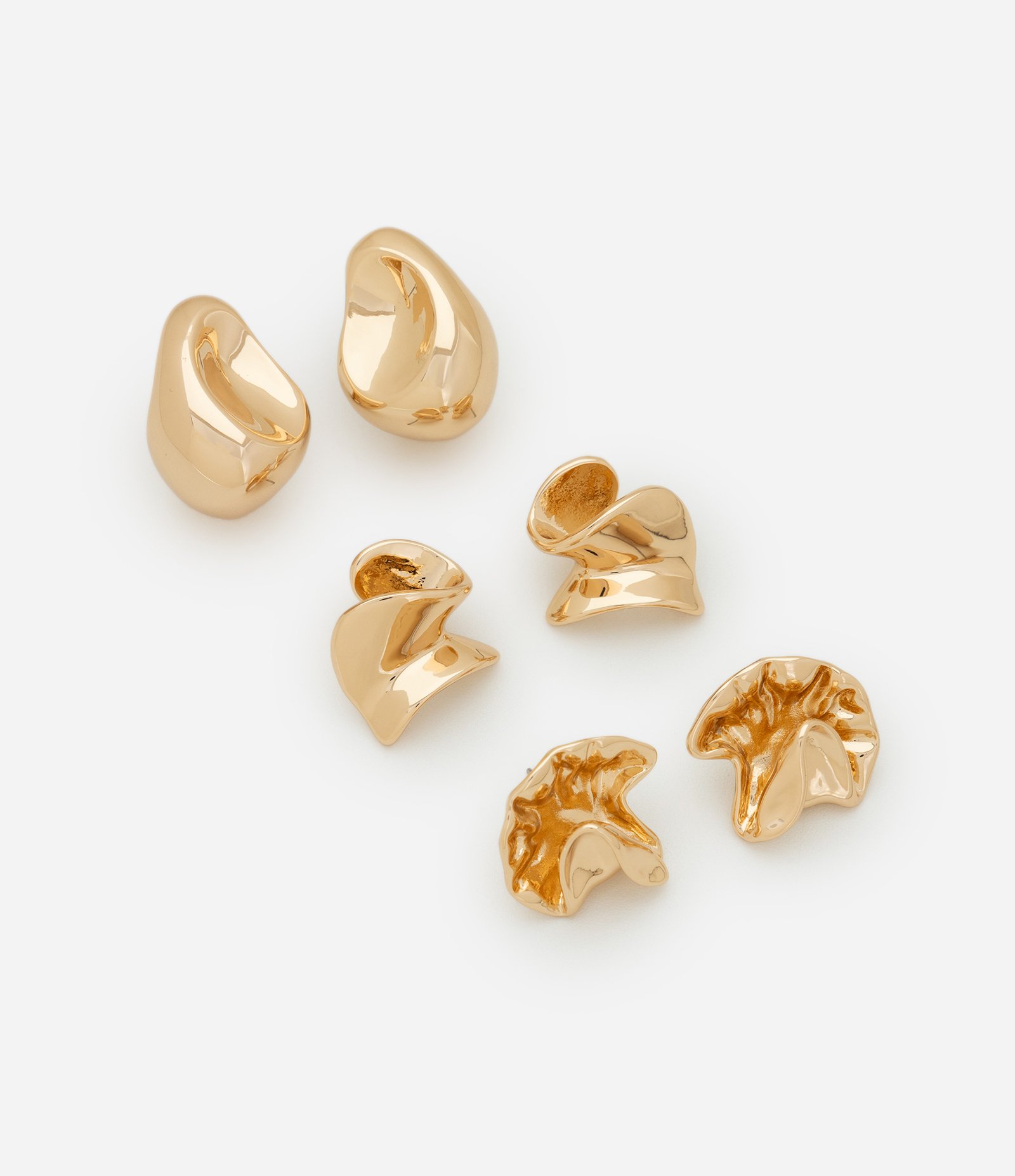 Kit 3 Brincos Esculturais com Argola Light Gold Dourado 1