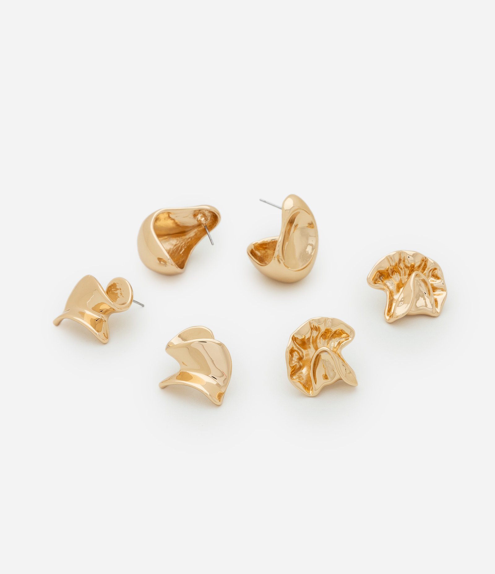 Kit 3 Brincos Esculturais com Argola Light Gold Dourado 2