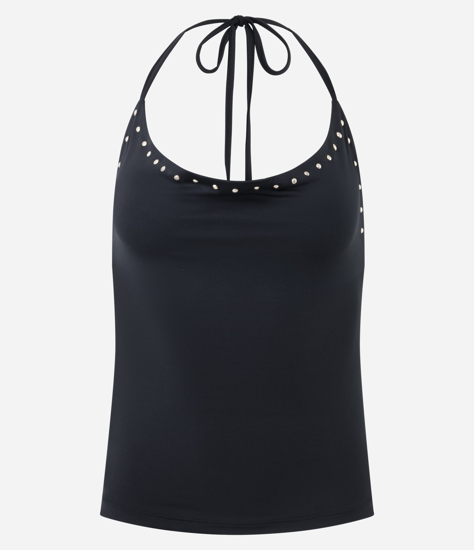 Blusa Frente Única em Microfibra com Tachinhas no Decote Preto 5