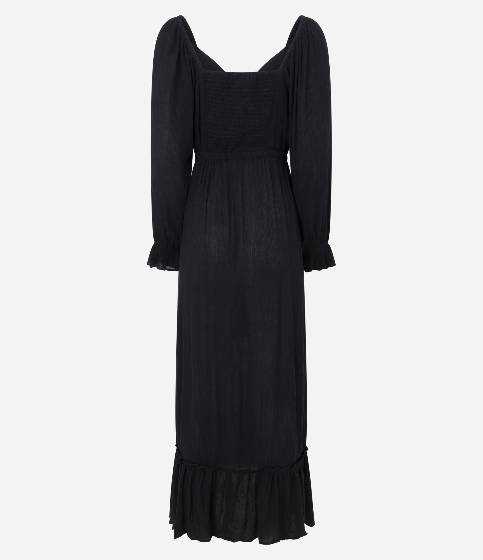 Vestido Longo Texturizado em Crinckle com Babados e Manga Bufante Preto 3