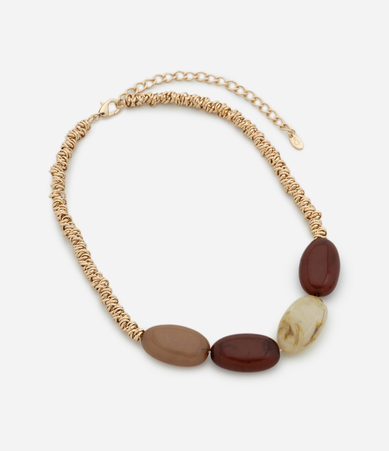 Colar Curto com Beads Ovais de Resina Marrom 3