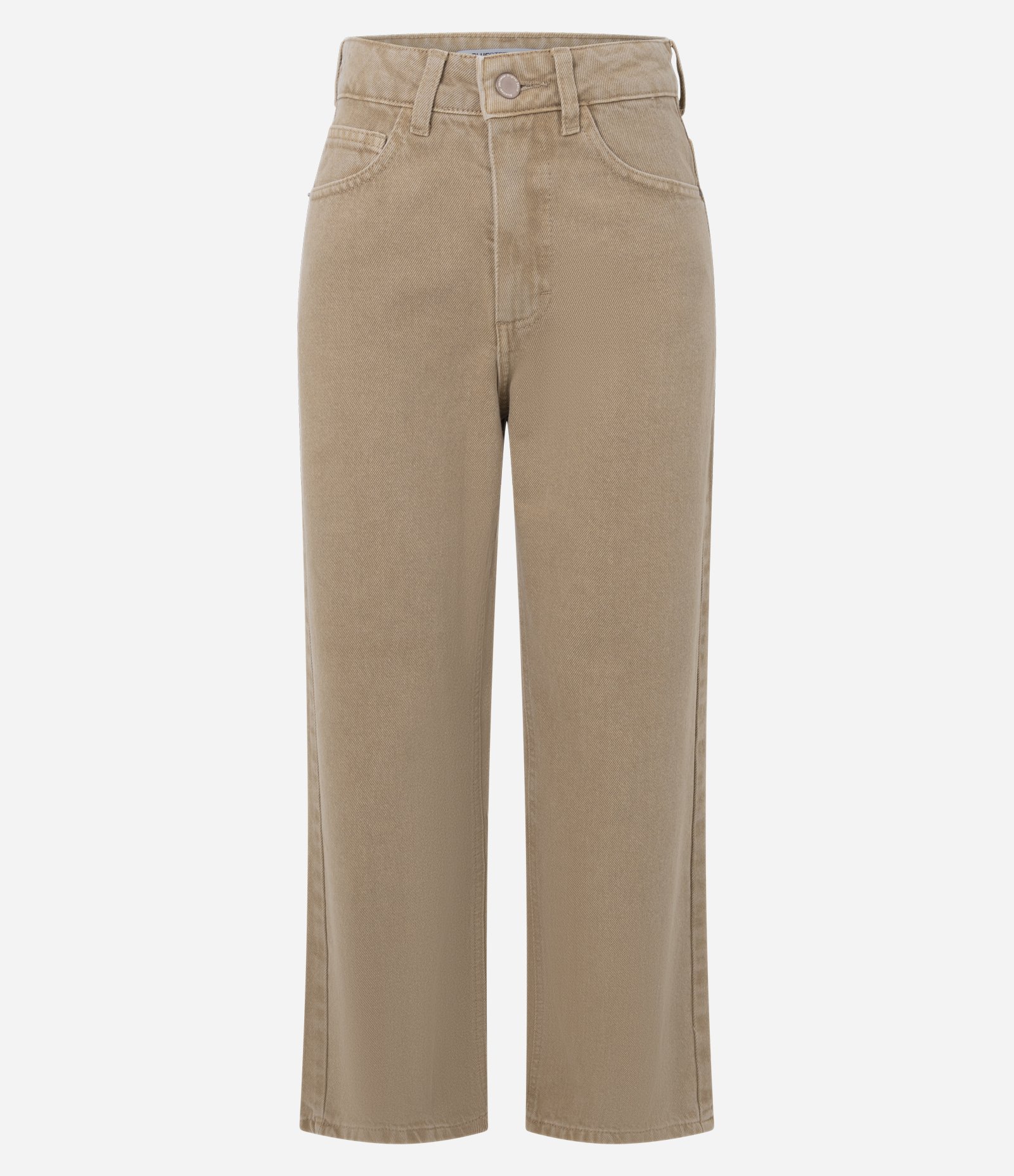 Calça Reta Cropped em Sarja com Cintura Alta Marrom Claro 5