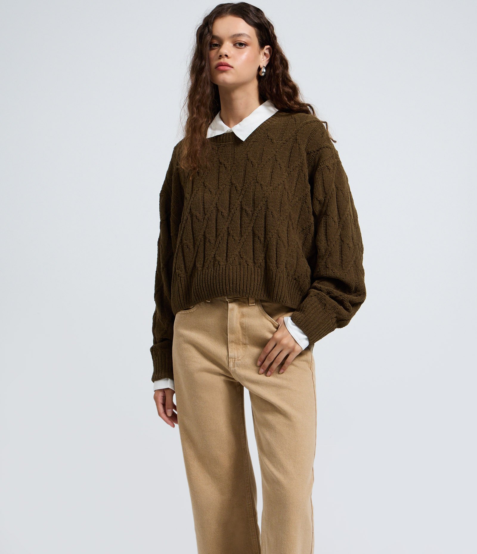 Calça Reta Cropped em Sarja com Cintura Alta Marrom Claro 2