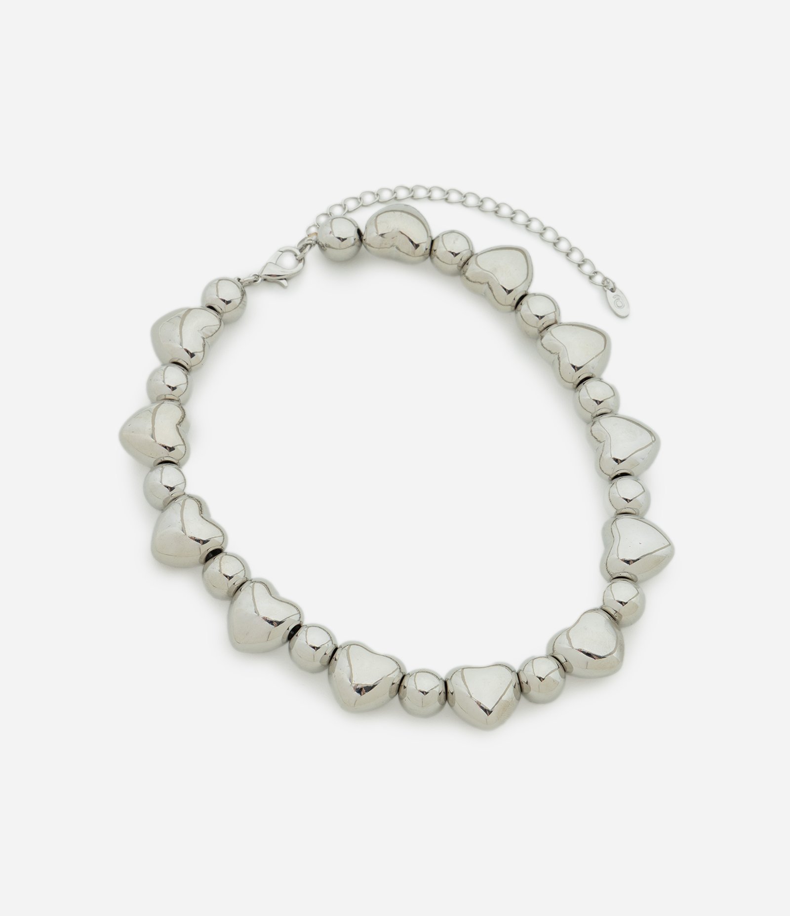 Colar Curto Corações Bold em Metal Prata 1