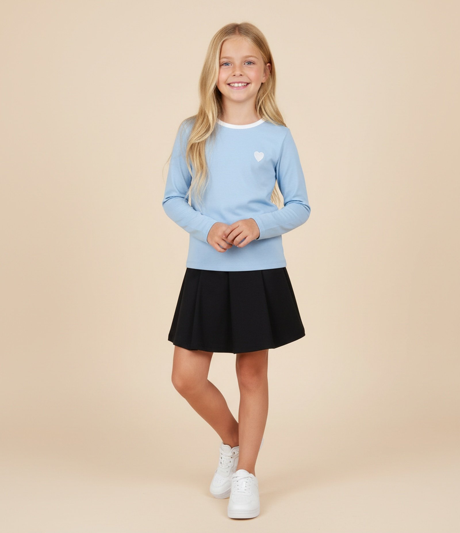 Blusa Infantil Baby Look com Bordado Coração – Tam 5 a 14 Anos Azul Claro 1