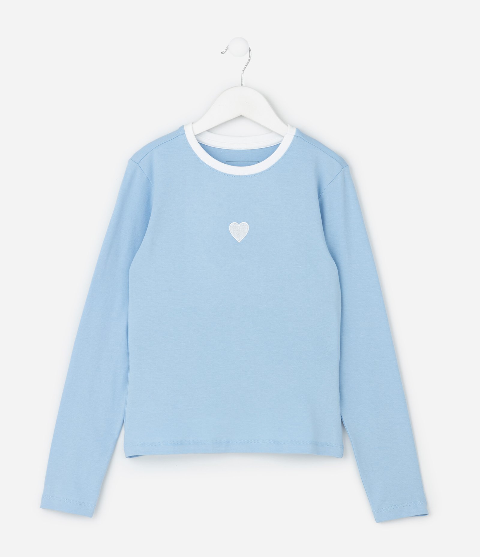 Blusa Infantil Baby Look com Bordado Coração – Tam 5 a 14 Anos Azul Claro 2