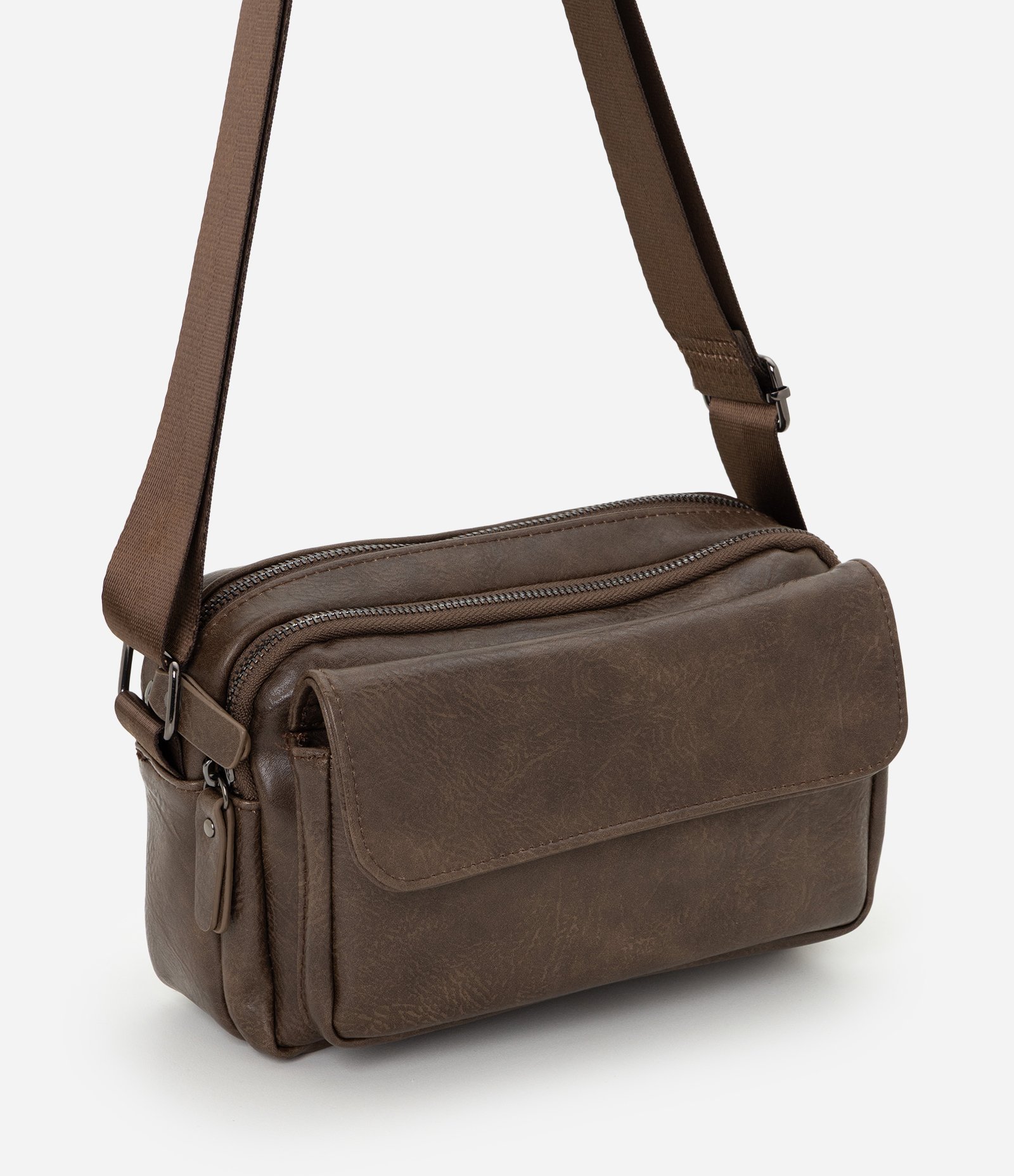 Bolsa Shoulder Bag em PU com Bolso Flap Cinza 1