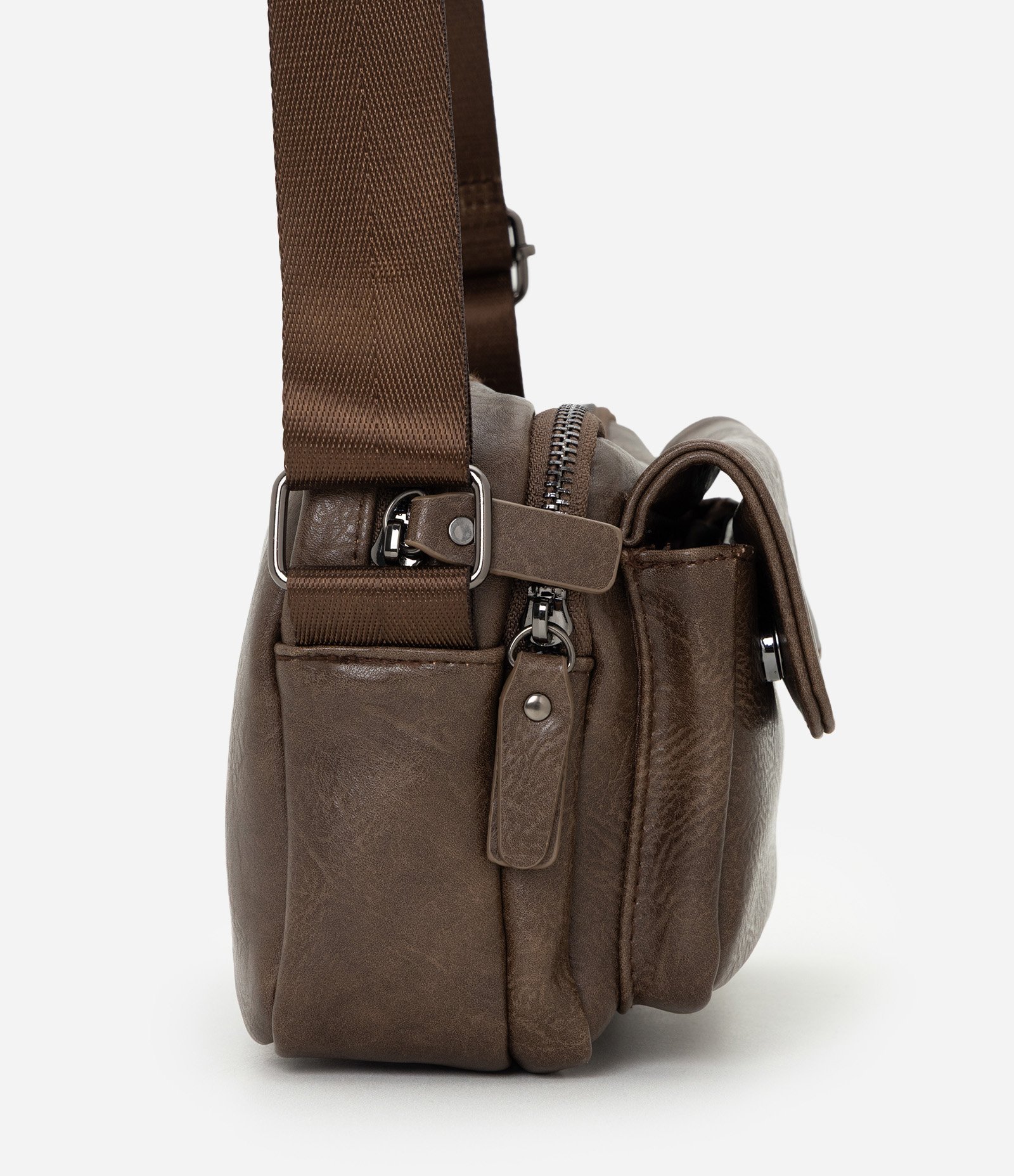Bolsa Shoulder Bag em PU com Bolso Flap Cinza 2
