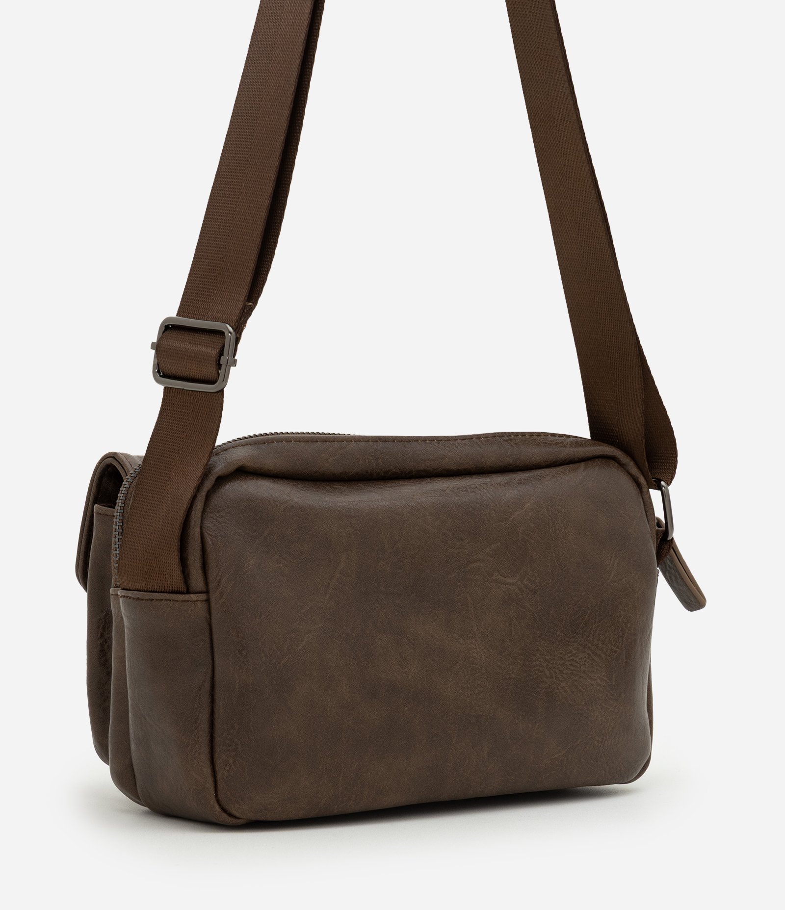 Bolsa Shoulder Bag em PU com Bolso Flap Cinza 3