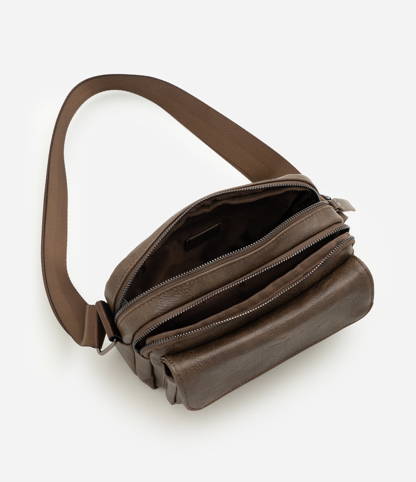 Bolsa Shoulder Bag em PU com Bolso Flap Cinza 4