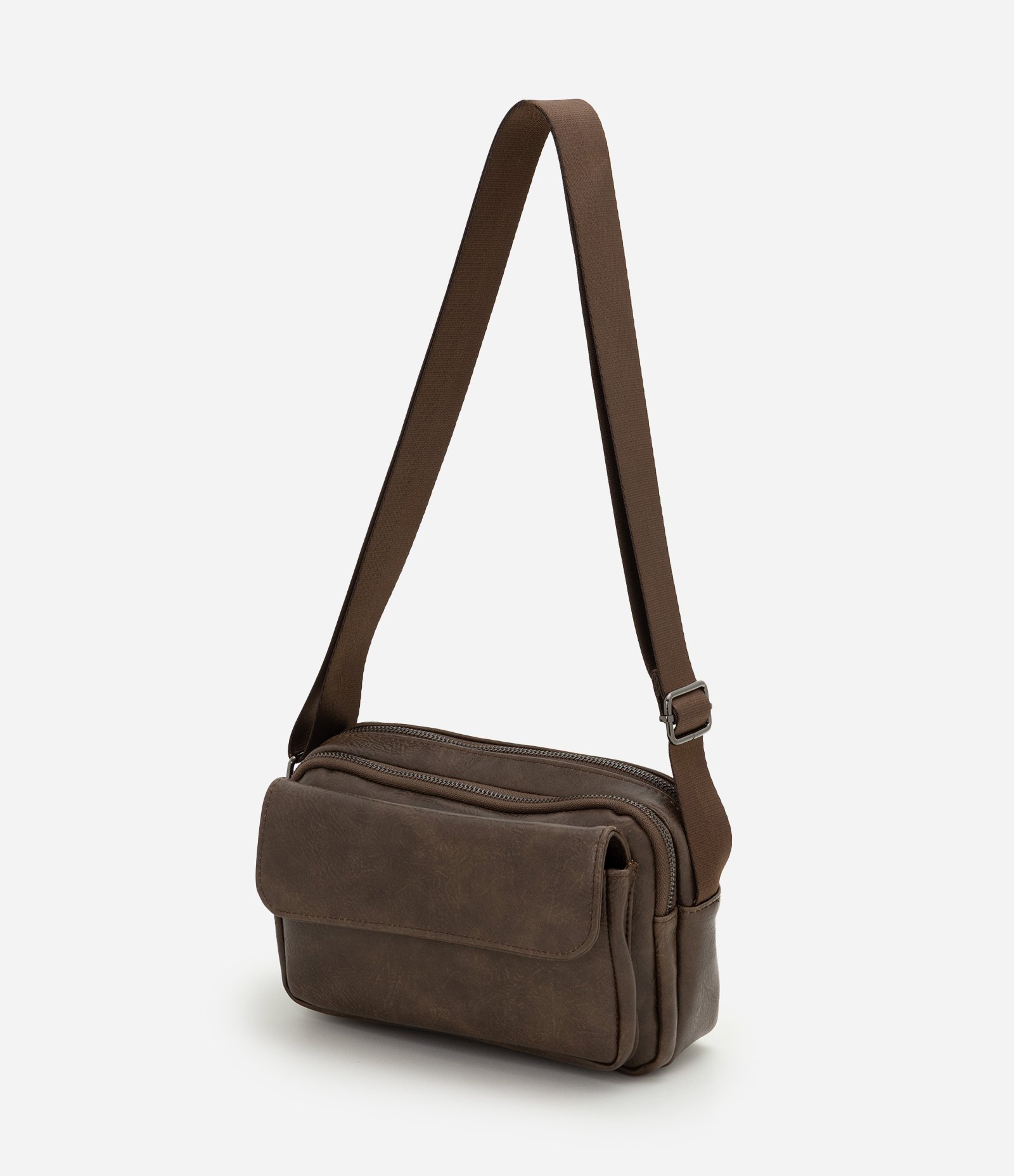 Bolsa Shoulder Bag em PU com Bolso Flap Cinza 5