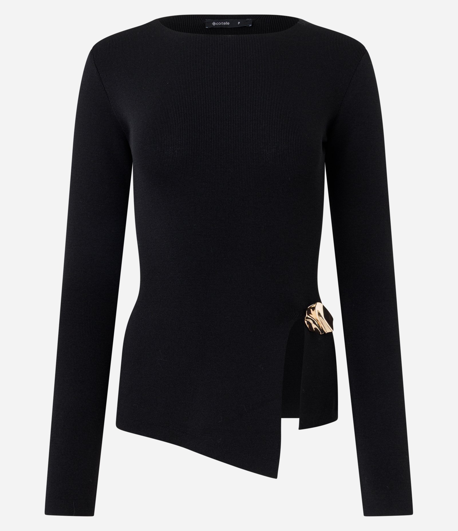 Blusa Assimétrica em Tricô com Aviamento na Cintura Preto 5