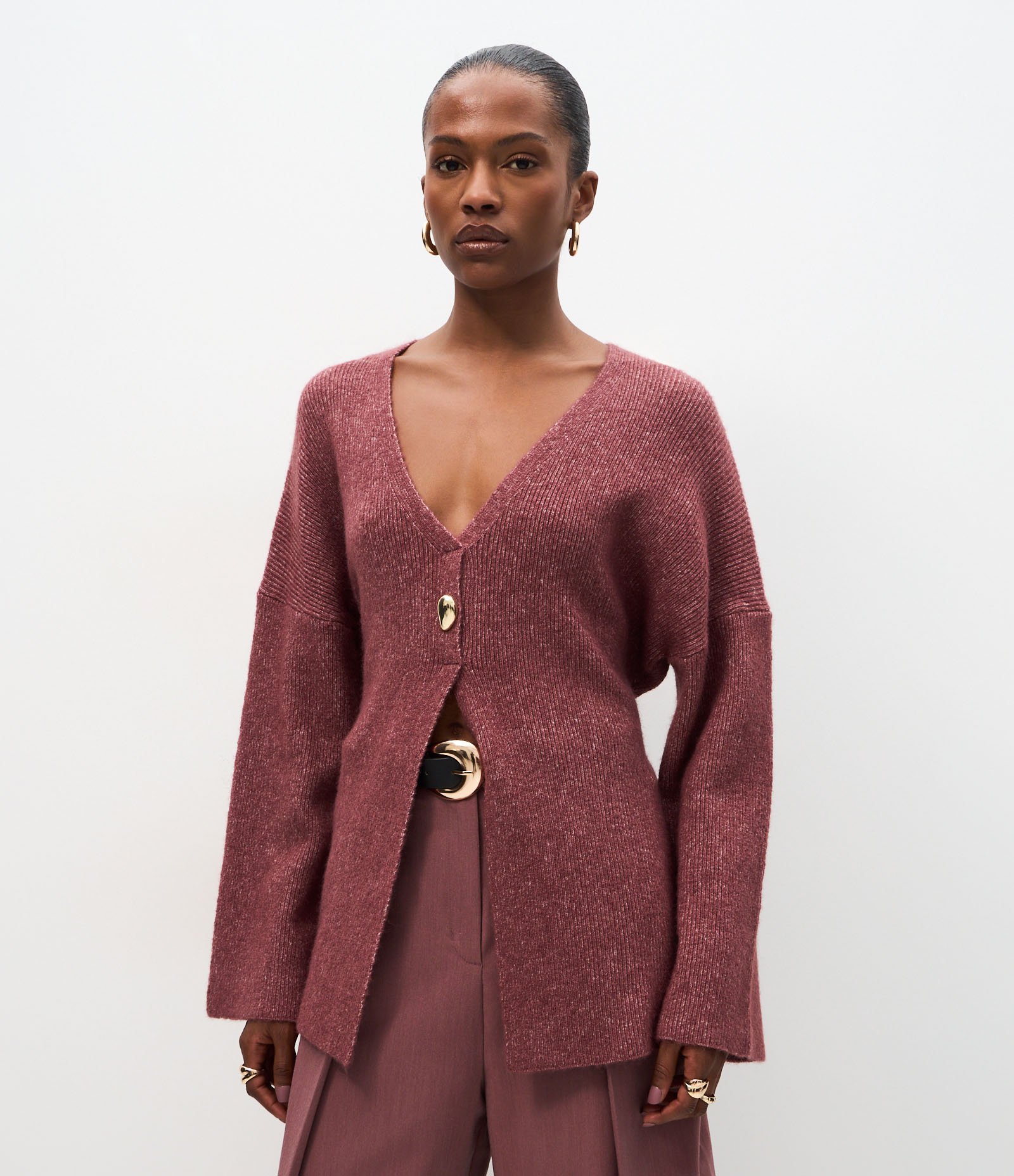 Cardigan Alongado em Tricô com Amarração nas Costas Rosa 1