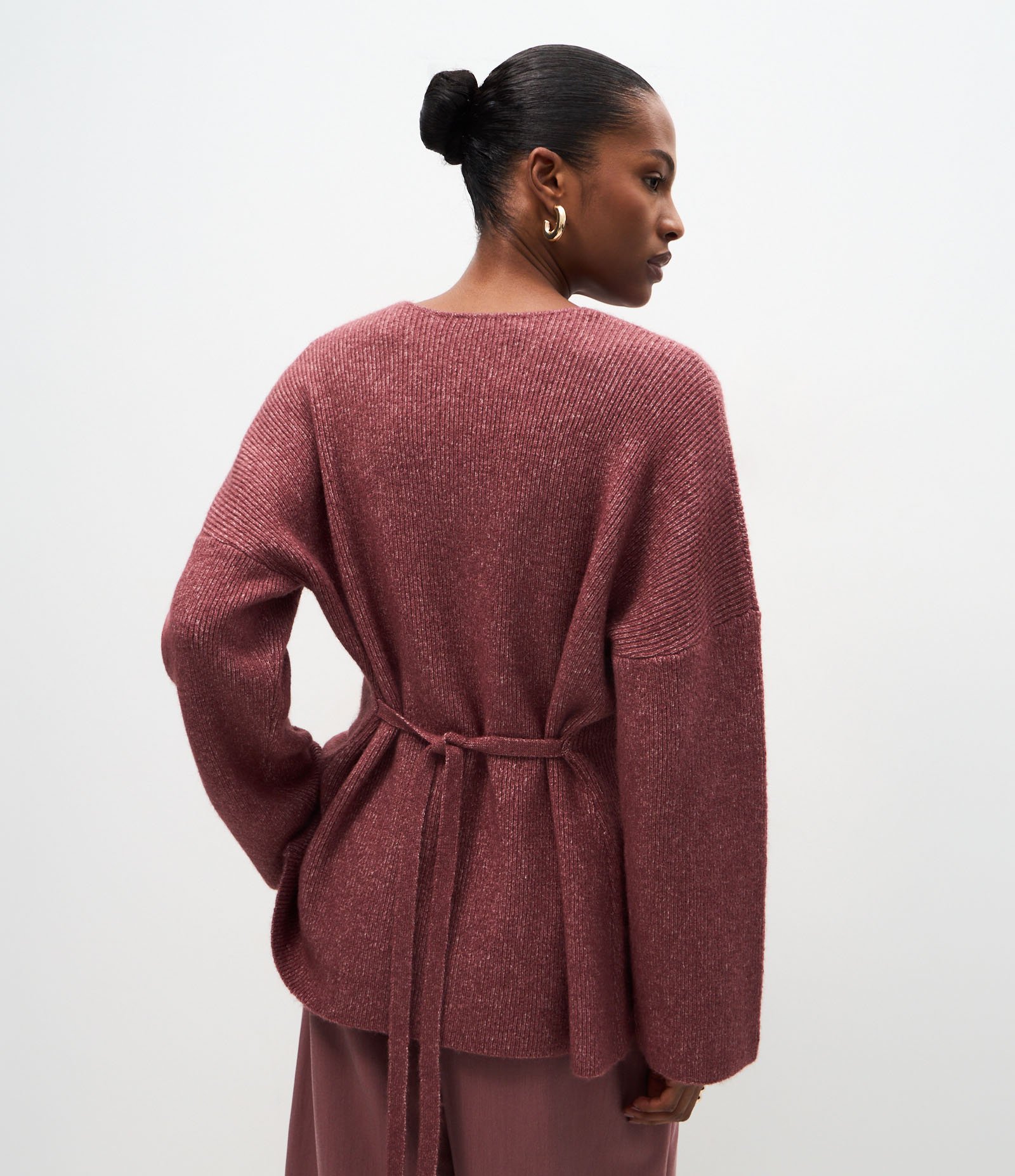Cardigan Alongado em Tricô com Amarração nas Costas Rosa 4