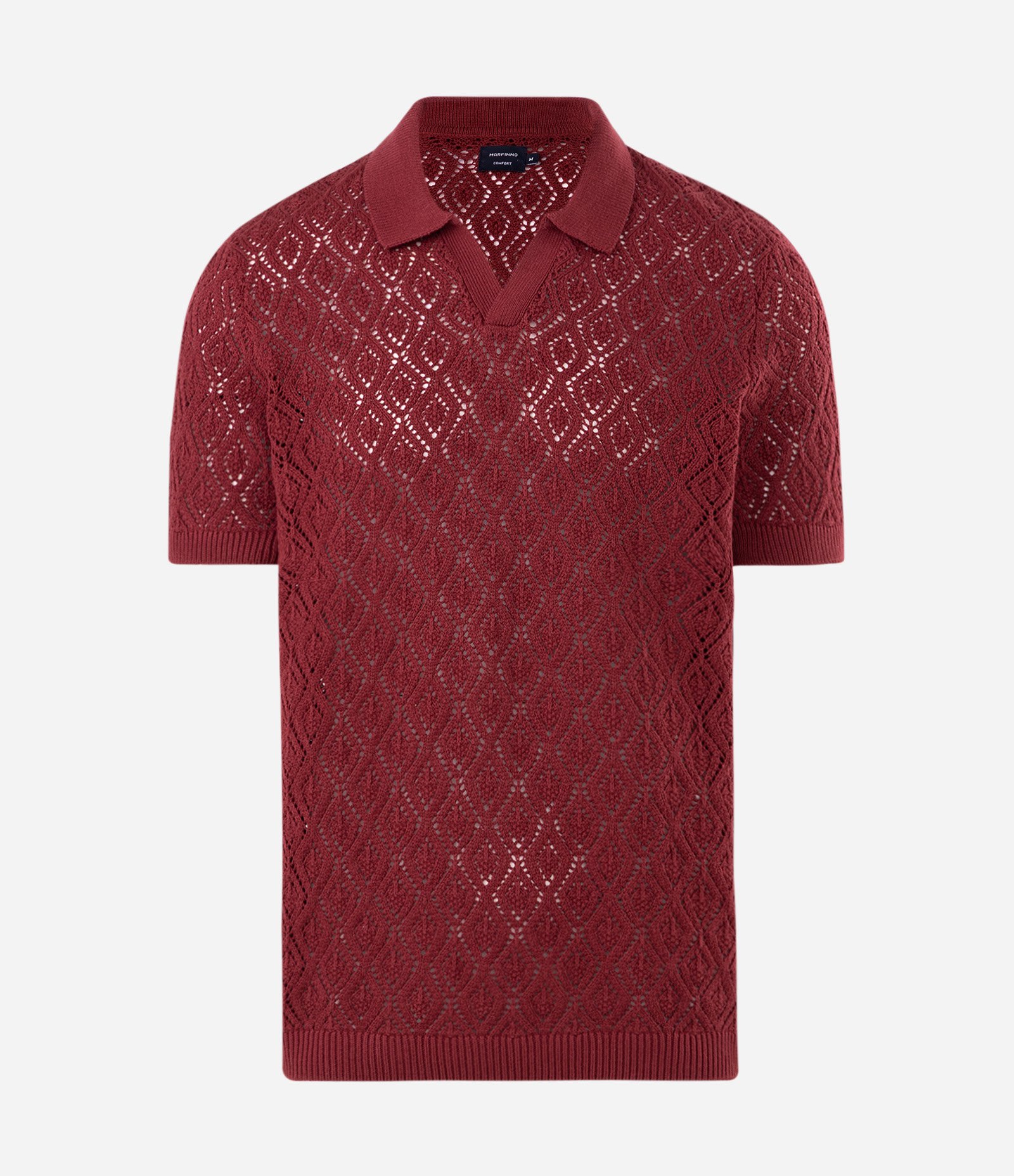 Blusa Polo em Tricô com Textura Vazada Vermelho 1