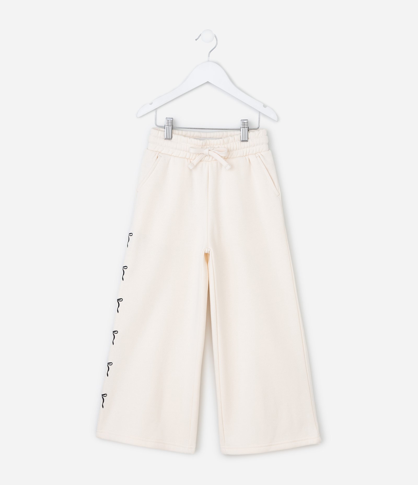 Calça Infantil Wide Leg em Modal com Estampa de Laços – Tam 5 a 14 Anos Off White 2