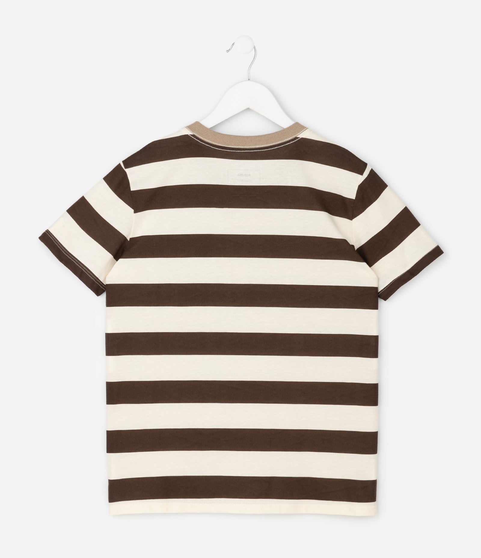 Camiseta Infantil Regular com Estampa de Listras e Bolso - Tam 5 a 14 Anos Marrom/Bege 2