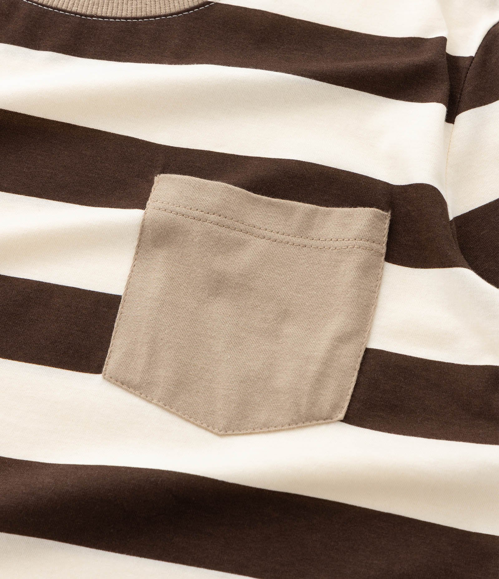 Camiseta Infantil Regular com Estampa de Listras e Bolso - Tam 5 a 14 Anos Marrom/Bege 5
