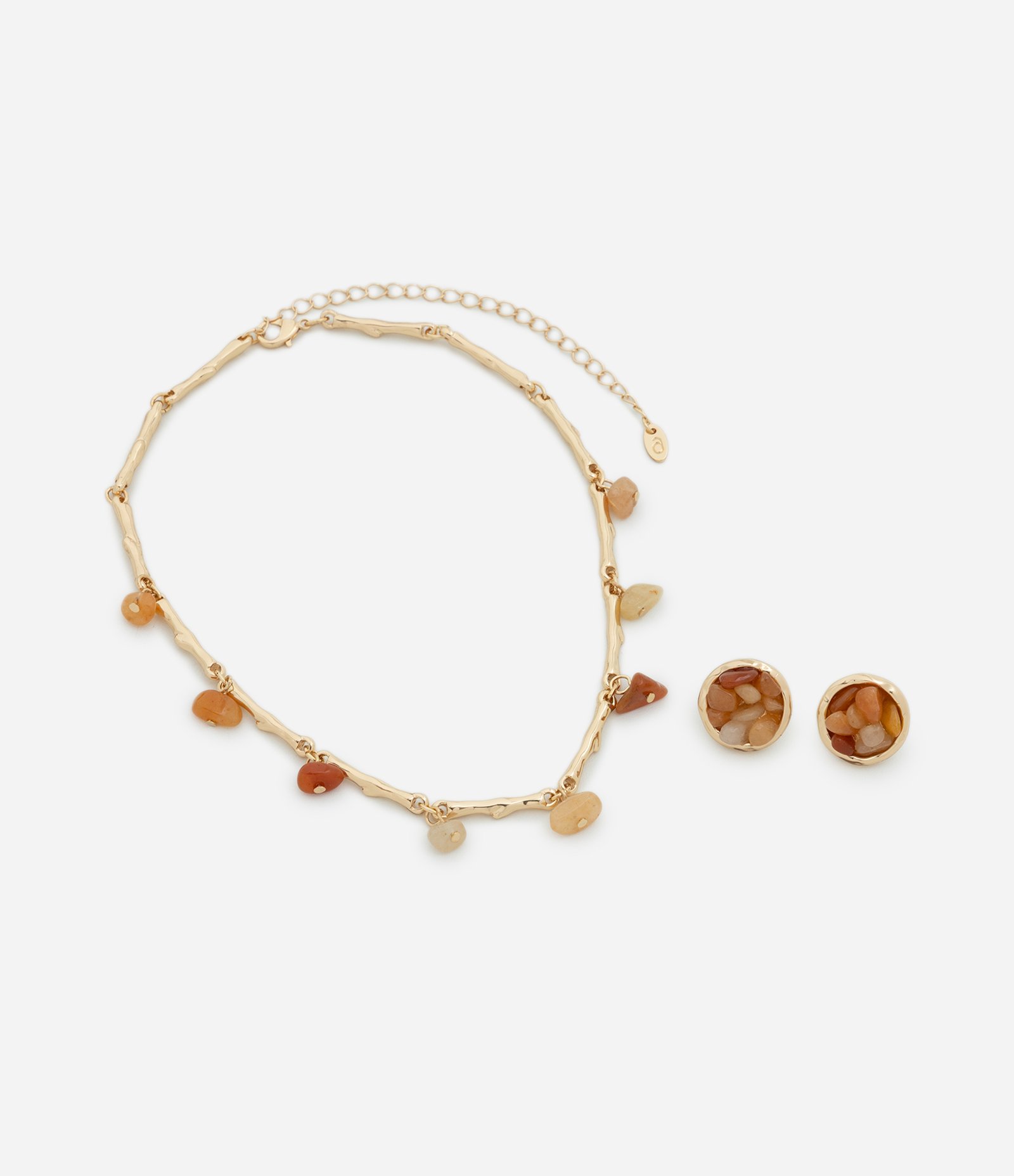 Conjunto Colar e Brinco Cascalho Light Gold Dourado 2