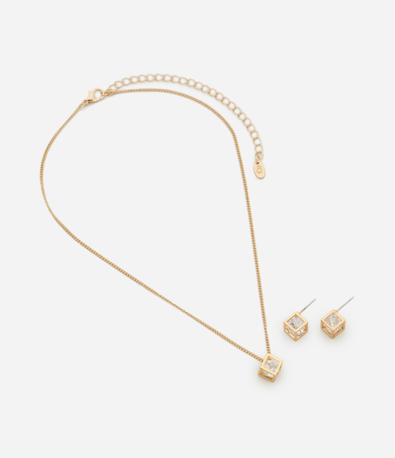 Conjunto de Colar e Brincos com Pingente Geométrico Dourado 1