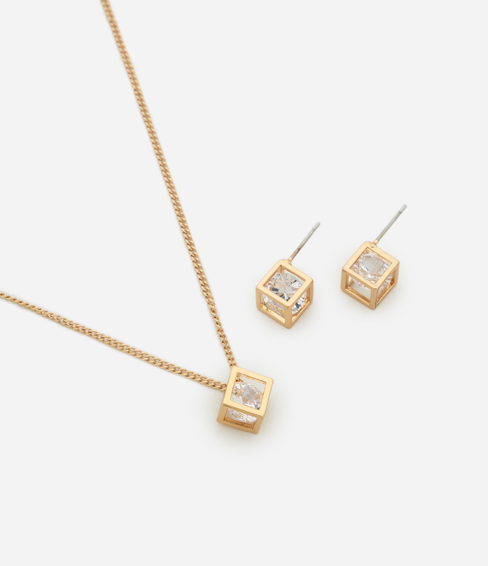 Conjunto de Colar e Brincos com Pingente Geométrico Dourado 2