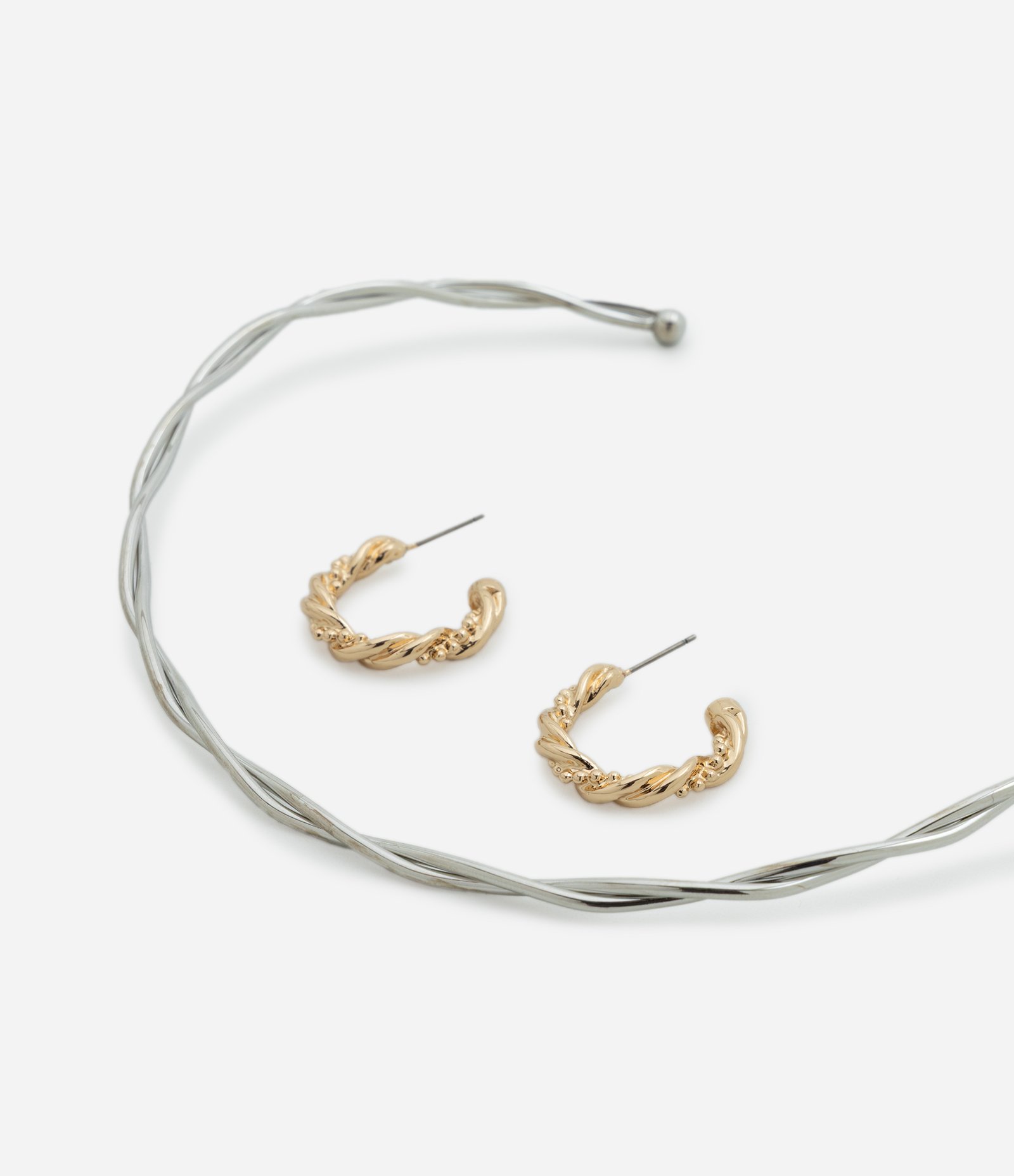 Conjunto de Chocker e Argola com Efeito Trançado Multicores 1