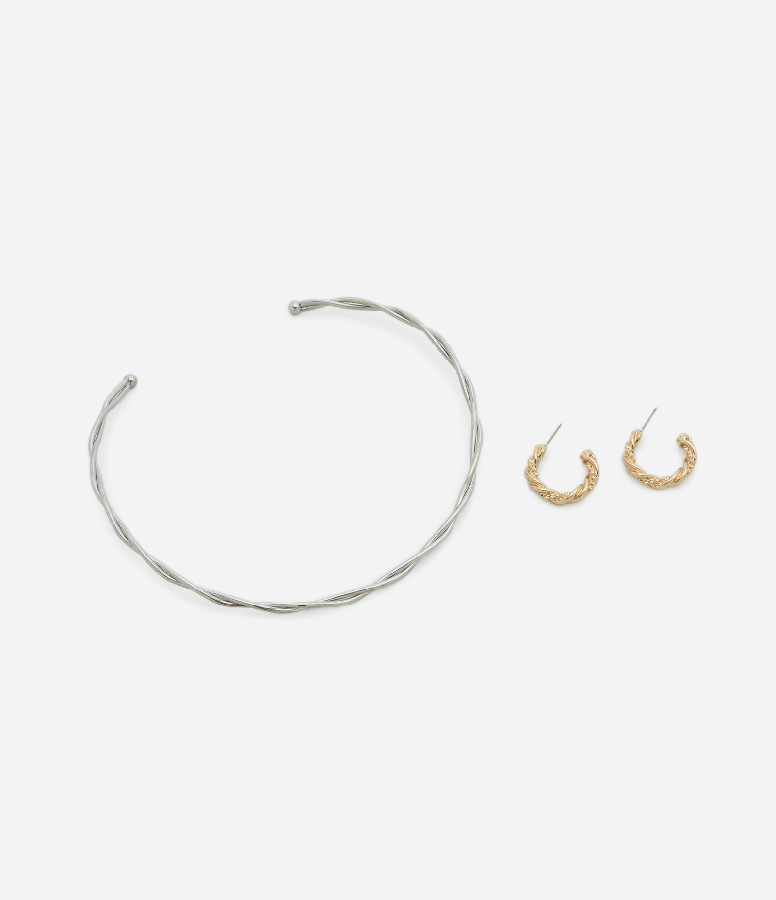 Conjunto de Chocker e Argola com Efeito Trançado Multicores 2
