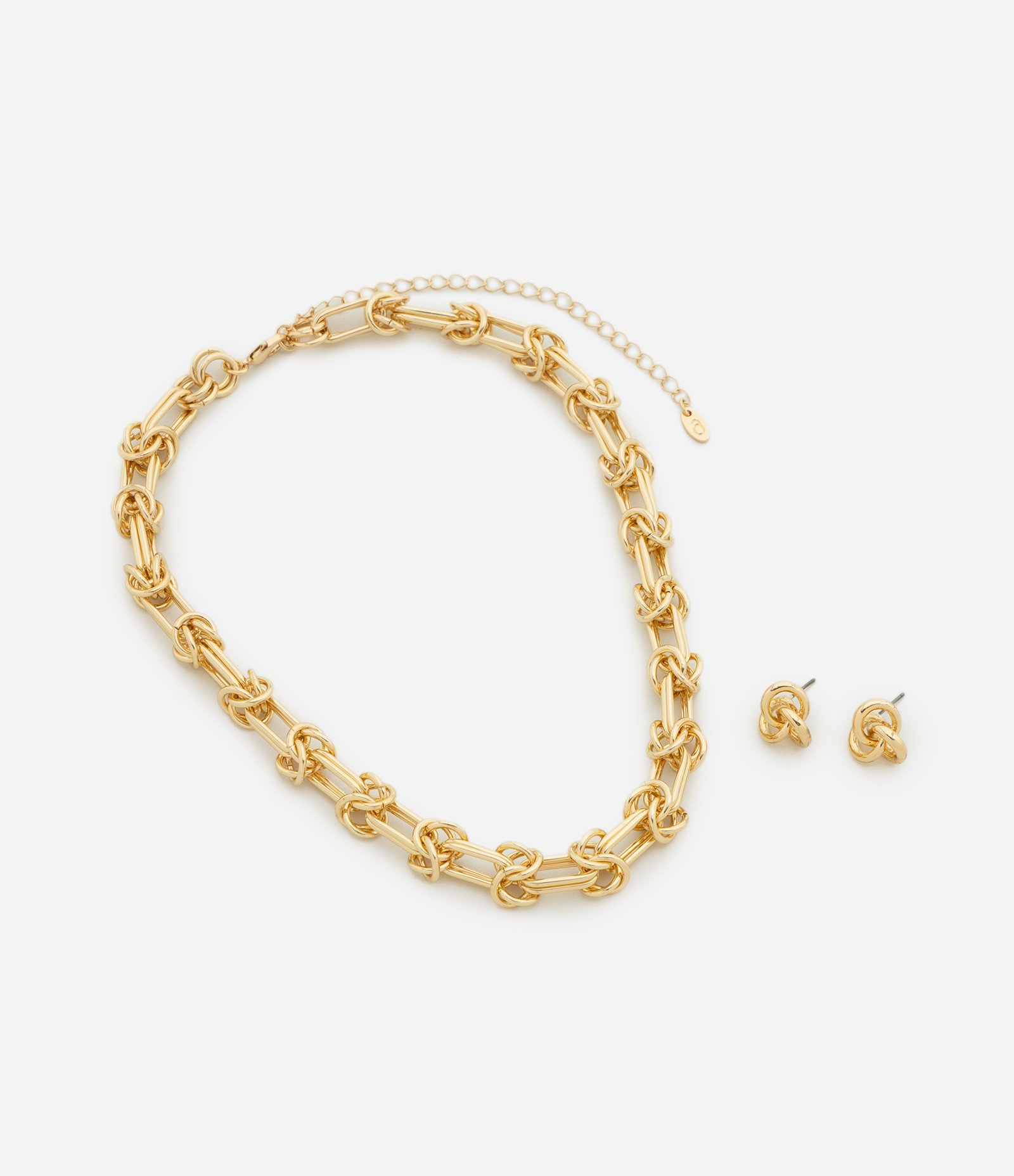 Conjunto de Colar com Efeito de Nó e Brincos Pequenos Dourado 2