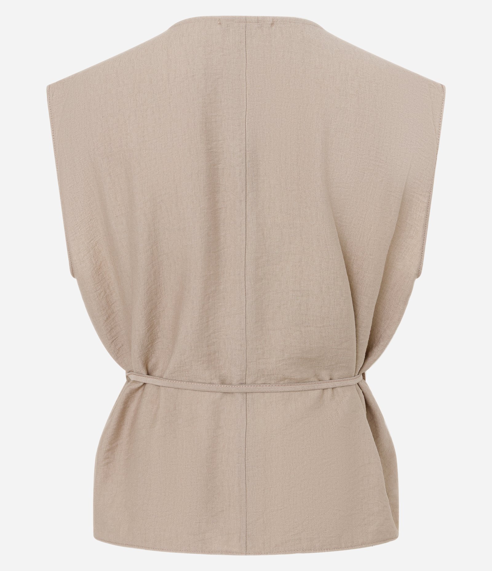 Blusa Manga Curta em Crepe com Decote Degagê e Amarração Bege 2